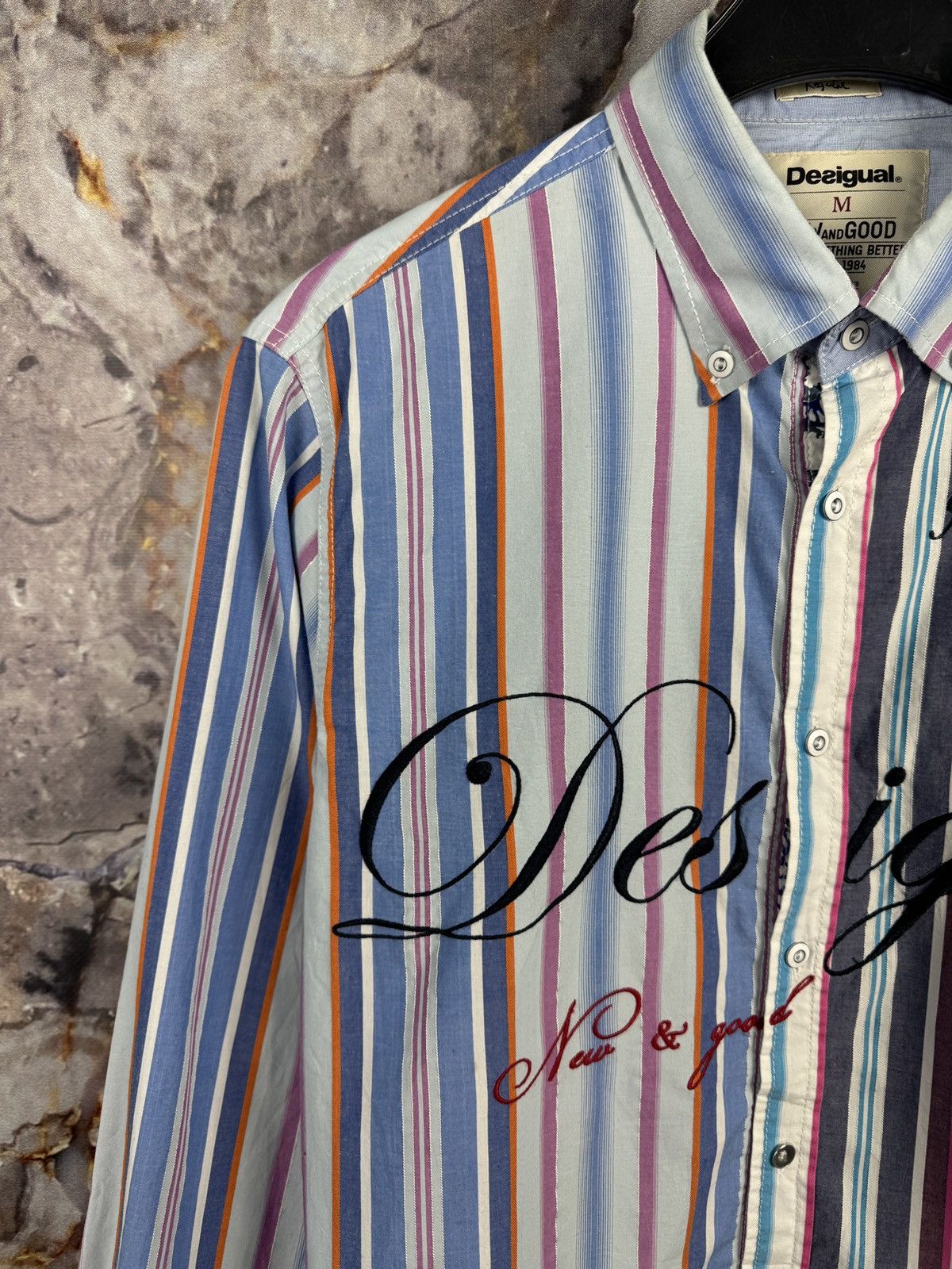 Desigual Desigual Multicolor Striped Button-Down Shirt Logo Embroider Size US M / EU 48-50 / 2 - 5 Thumbnail