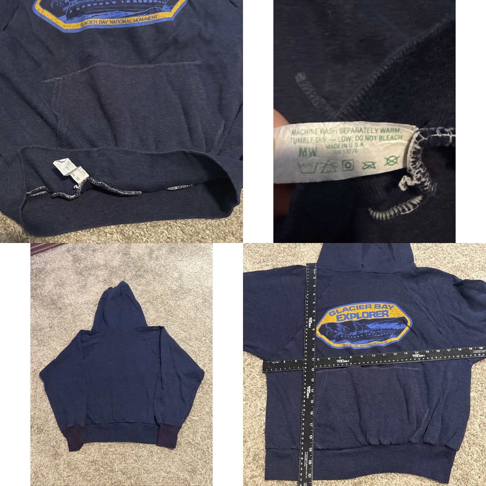 Vintage VINTAGE Glacier Bay National Park Alaska Navy Blue Hoodie Sweatshirt S-M Unisex Adults Pullover Blue 70s Mens Womens Size US S / EU 44-46 / 1 - 8 Thumbnail
