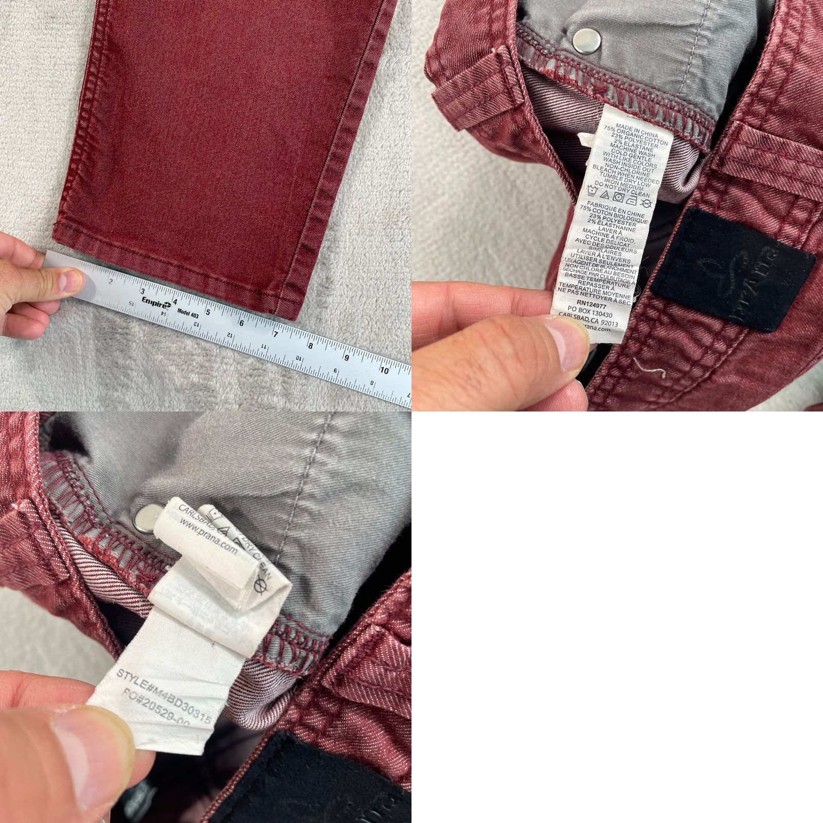 Prana prAna Bridger Jeans Men 34x28 Red Slim Fit Stretch Denim Straight Leg Hike Camp Size US 34 / EU 50 - 8 Thumbnail