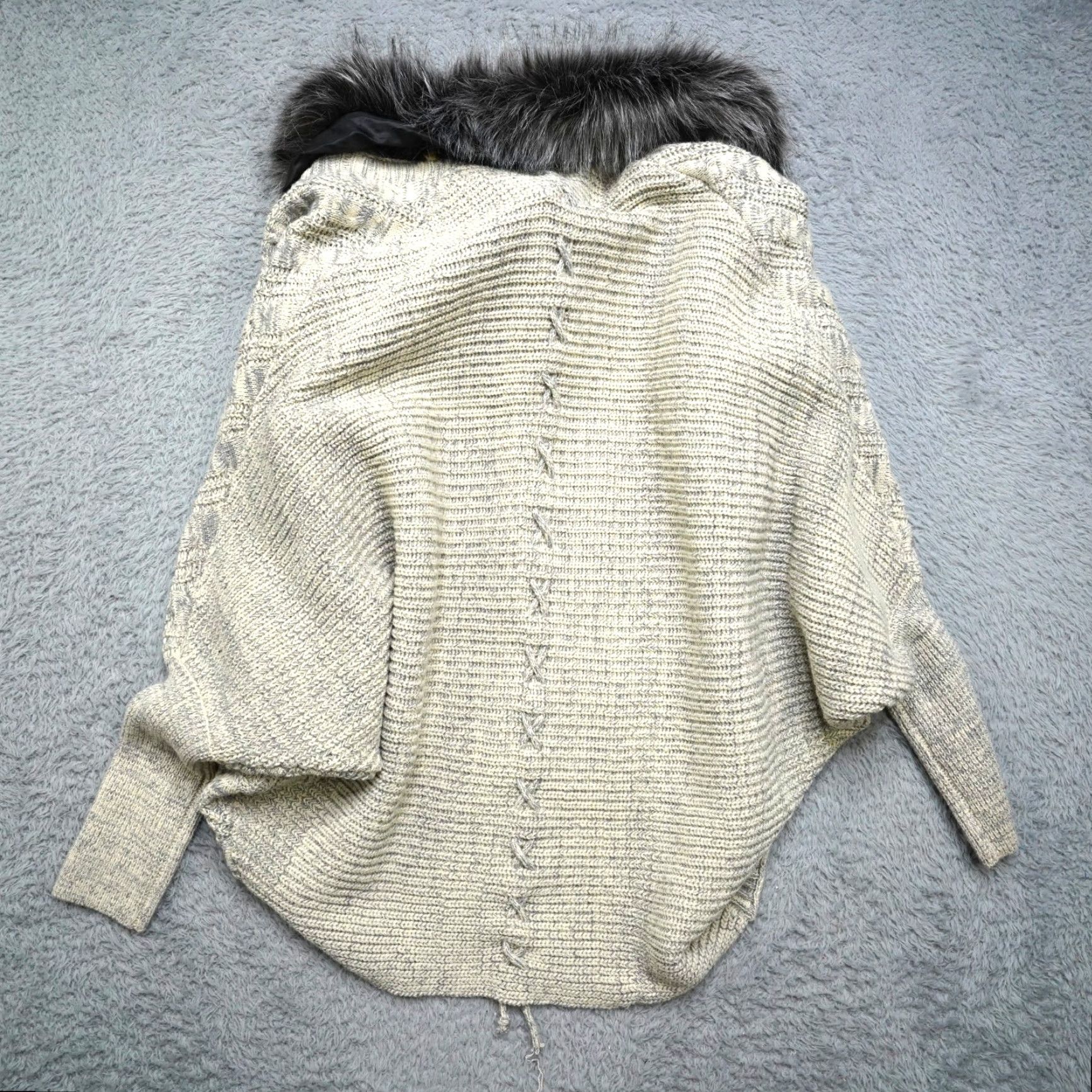 Vintage Lauriebells Sweater Cardigan Womens L Beige Knit Faux Fur Cable Open Slim Casual Autumn Winter 2020s Mens Girls Size L / US 10 / IT 46 - 2 Thumbnail