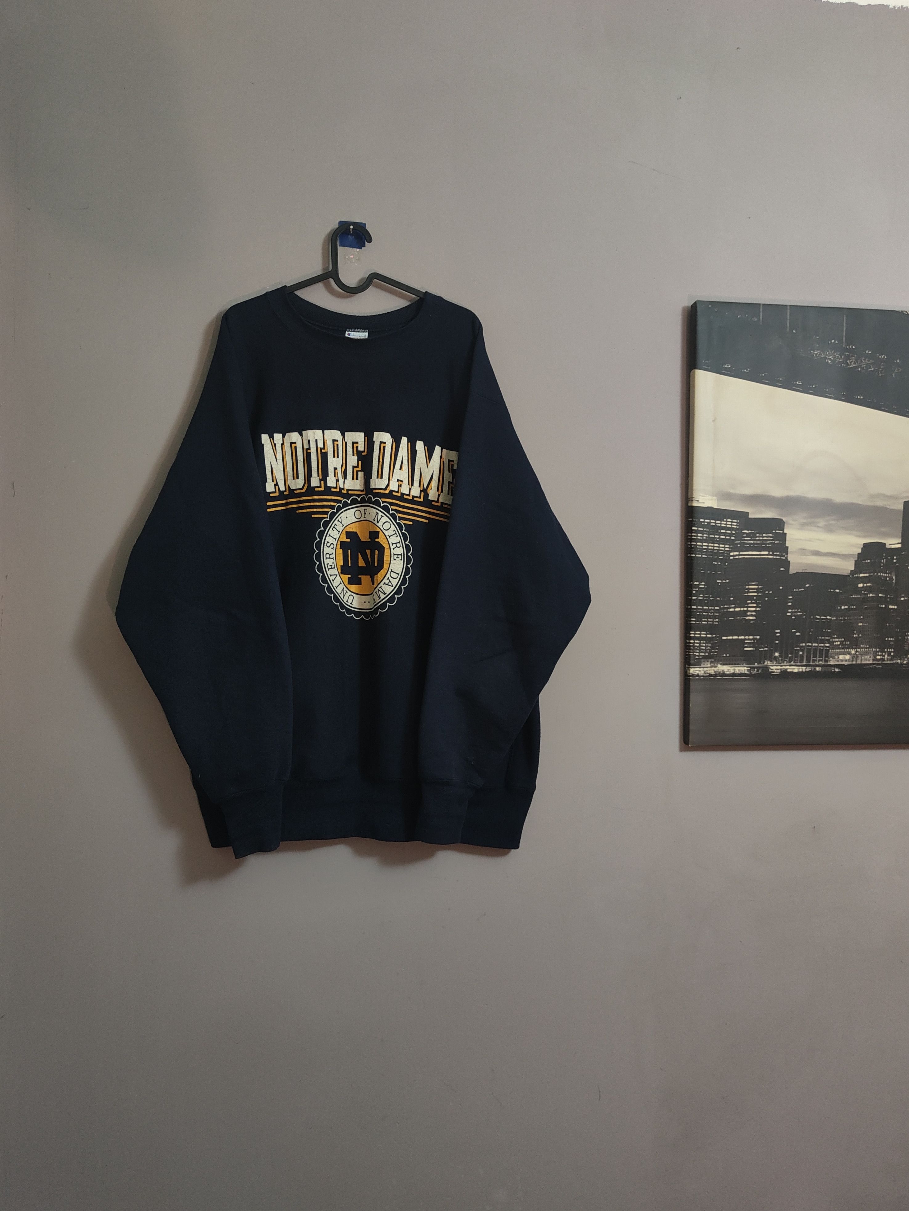 image of 80S/90S Vintage Champion University Of Notre Dame Crewneck in Navy, Men's (Size 2XL)