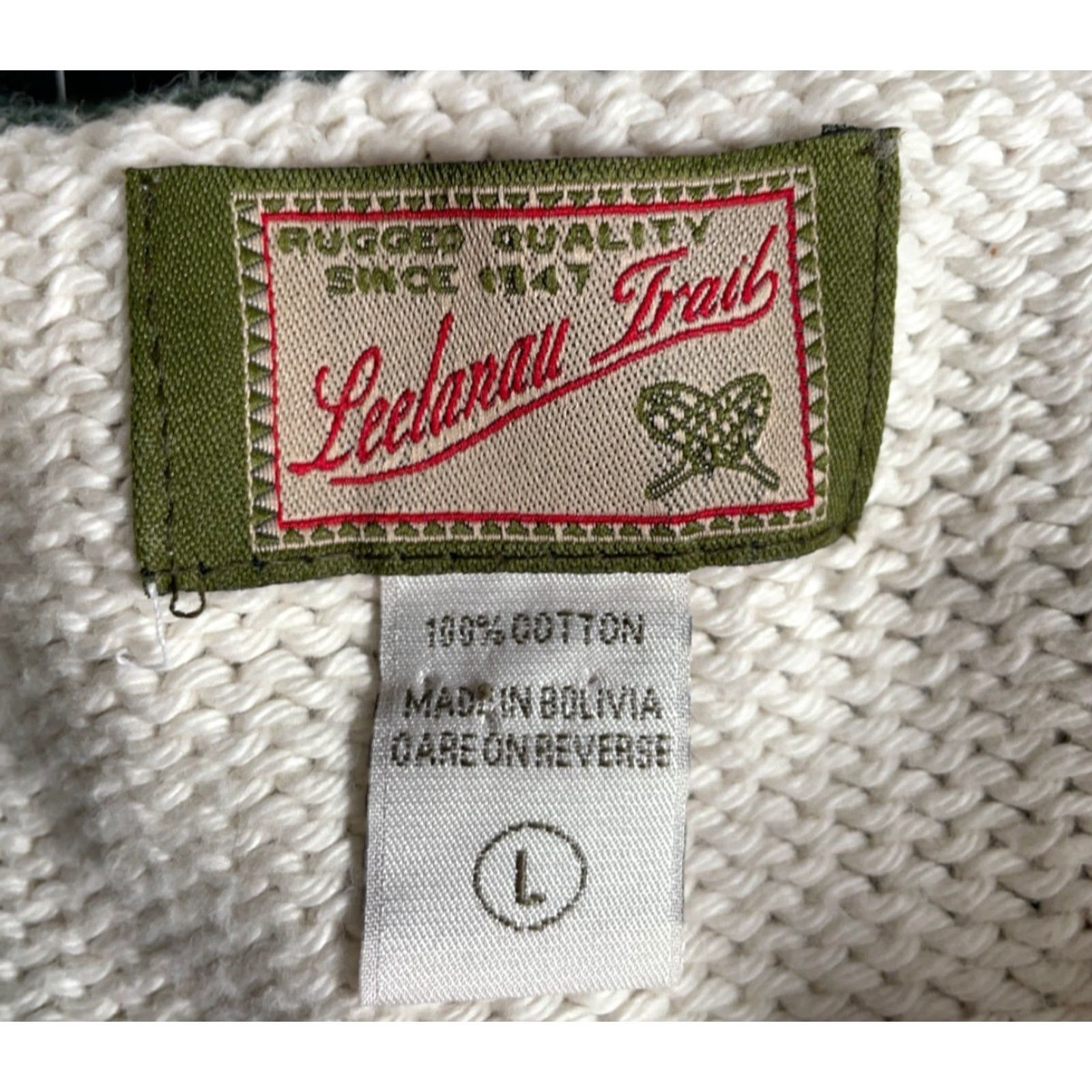 Vintage VINTAGE Leelanau Trail Cardigan Women's Large Ivory Cardinal Motif 100% Cotton Chunky Knit Long Sleeve Collared Mermaid? Size L / US 10 / IT 46 - 3 Thumbnail