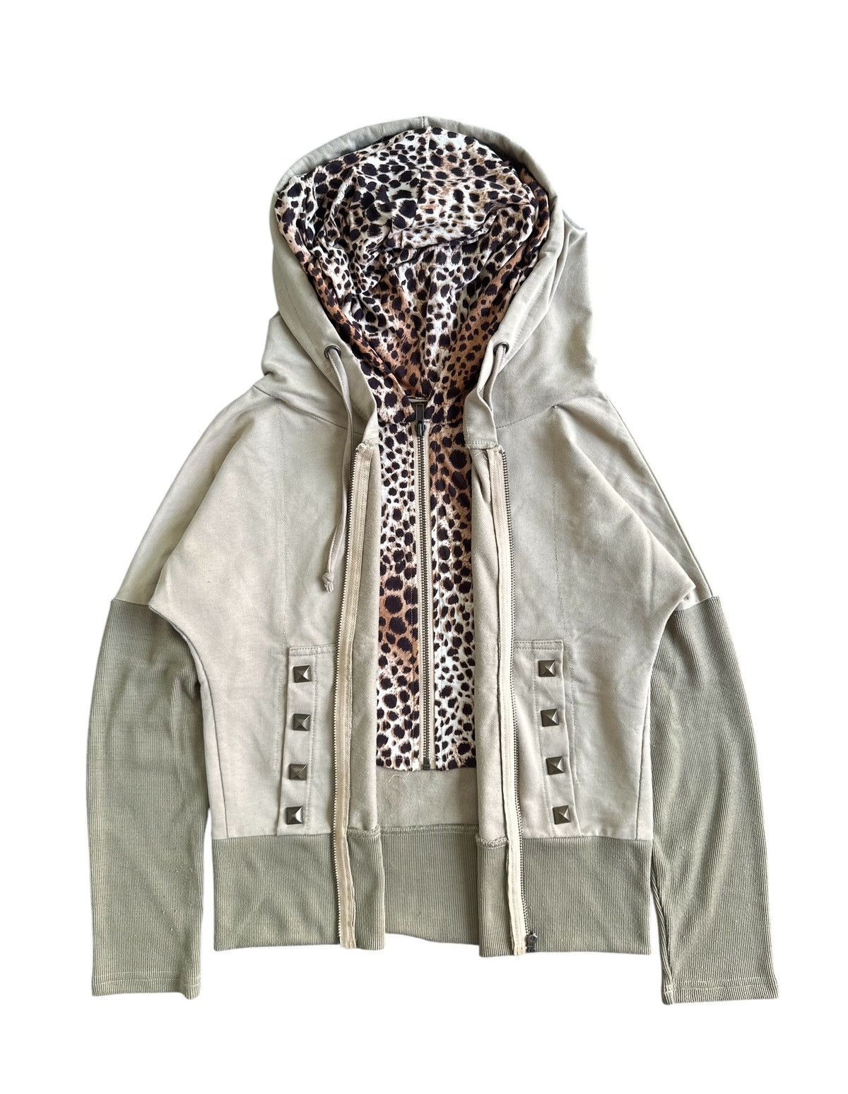 Beauty Beast 2000s STUDDED DOUBLE LAYER CROPPED LEOPARD ZIP HOODIE Size M / US 6-8 / IT 42-44 - 6 Thumbnail