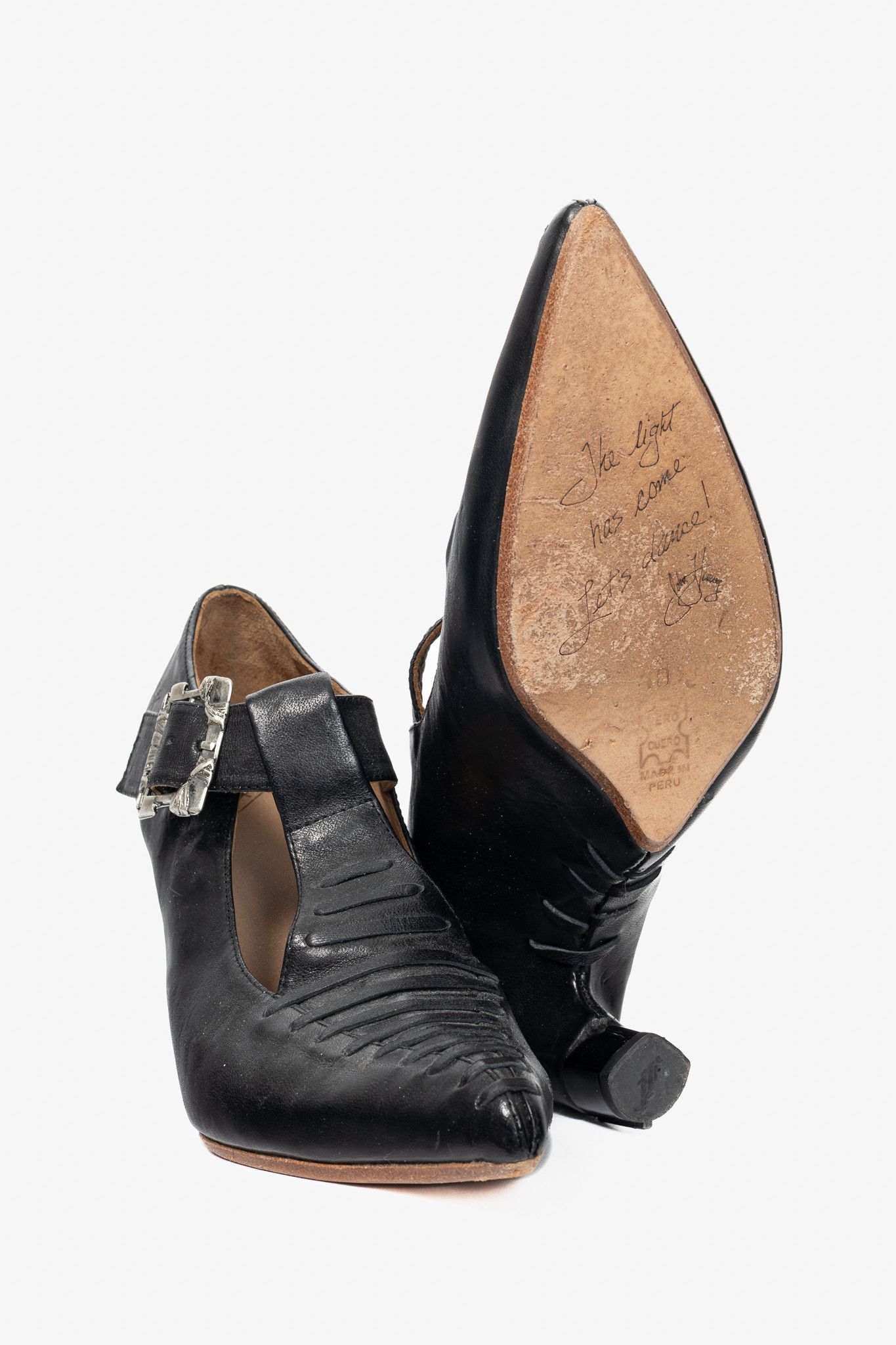 John Fluevog John Fluevog Pollux Black T-Strap Buckle Heels Size US 10 / IT 40 - 4 Thumbnail