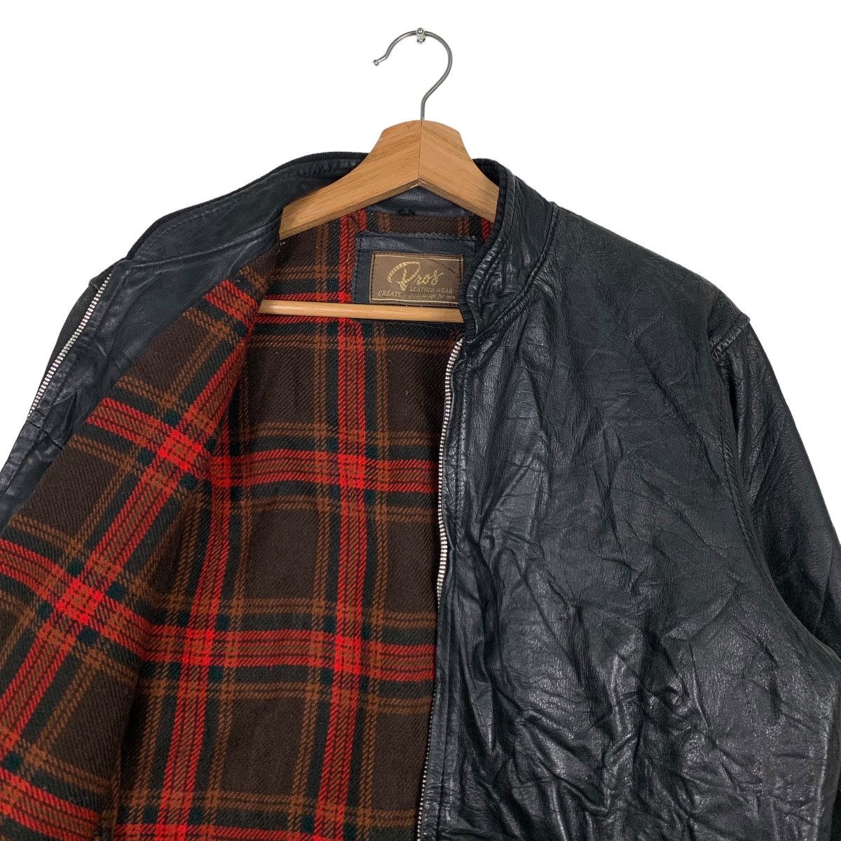 Japanese Brand 90's PROS LEATHER WEAR Tartan Lined Leather Jacket #0058-C4 Size US L / EU 52-54 / 3 - 11 Thumbnail