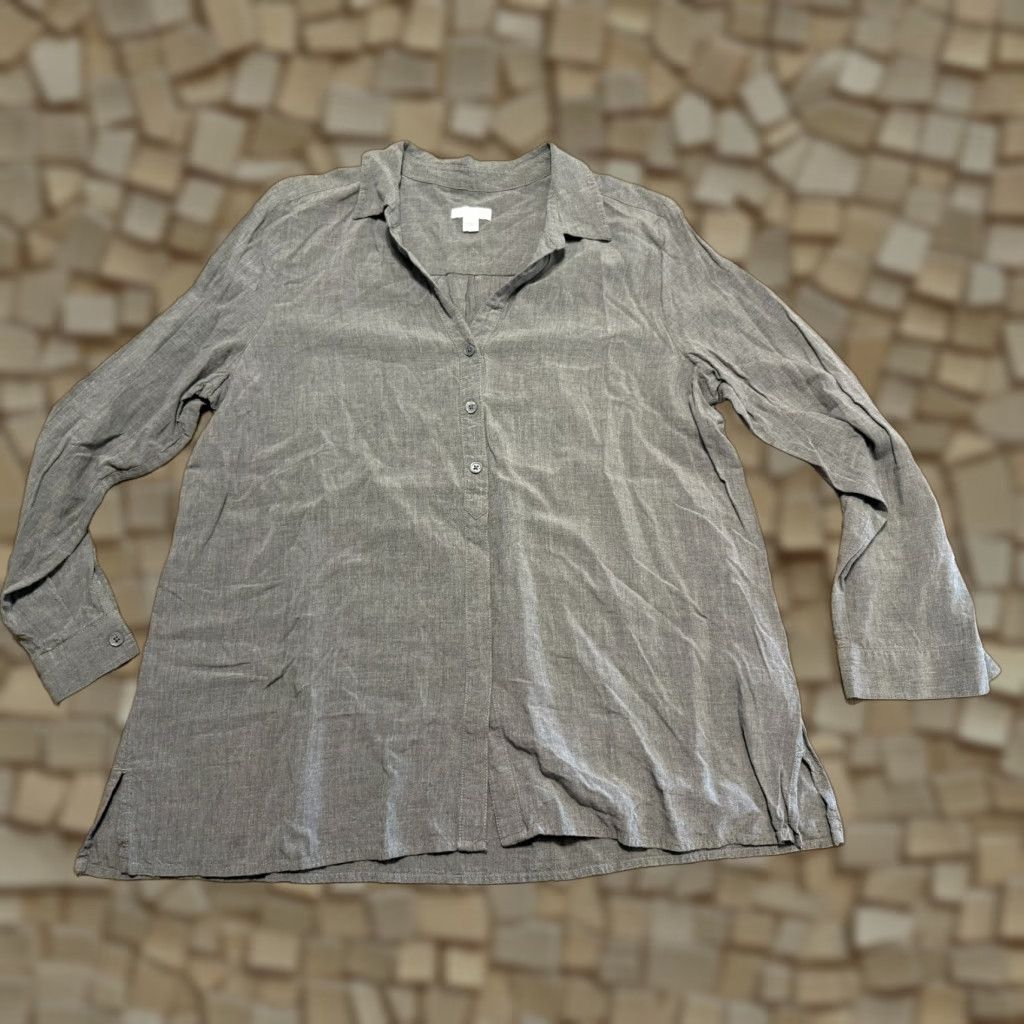 J. Jill VINTAGE: No J.Jill Shirt Women's L Gray Long Sleeve Button-Up Lightweight Casual Regular Mens? Size L / US 10 / IT 46 - 1 Thumbnail