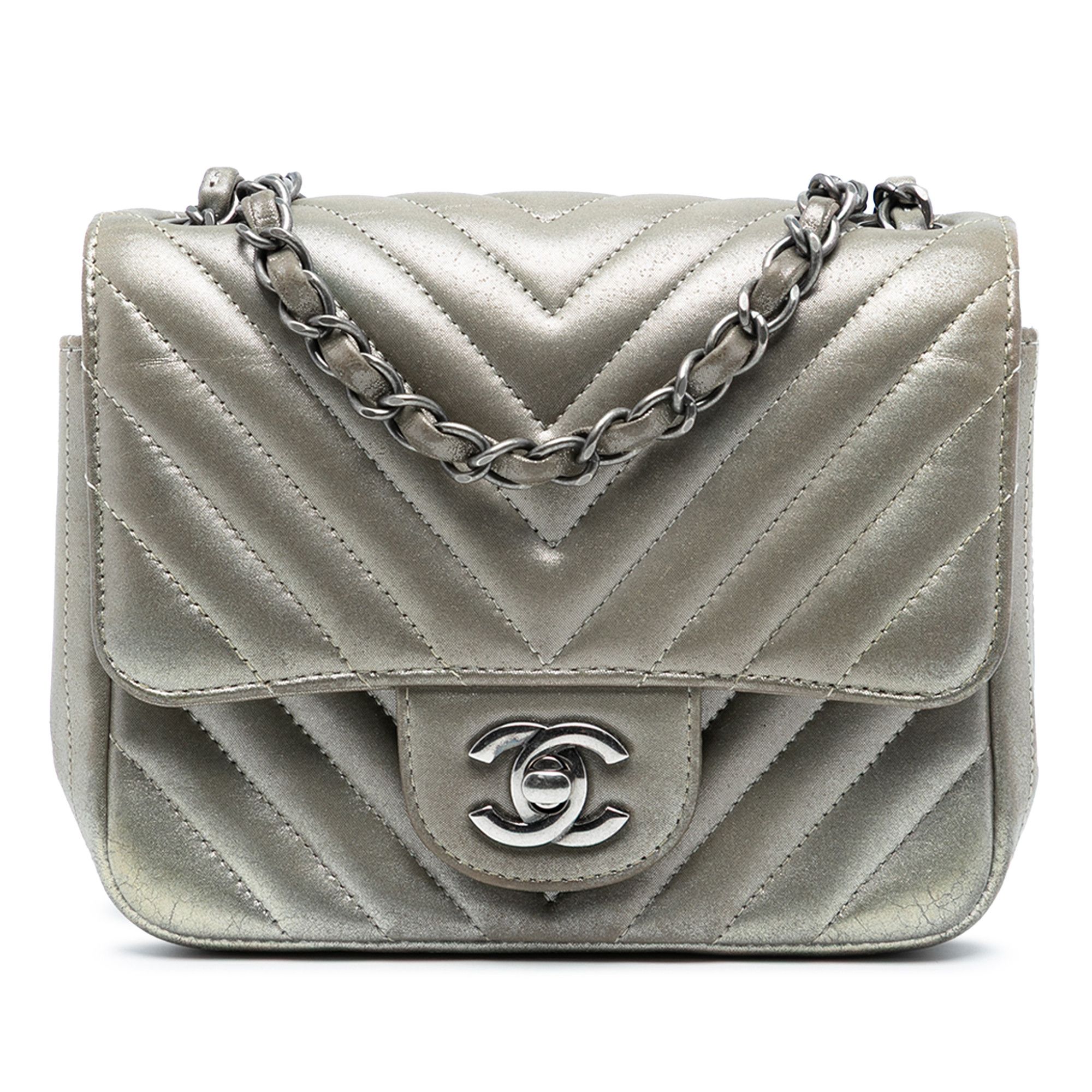 Chanel Chanel Mini Square Classic Chevron Iridescent Lambskin Single Flap Size ONE SIZE - 1 Thumbnail