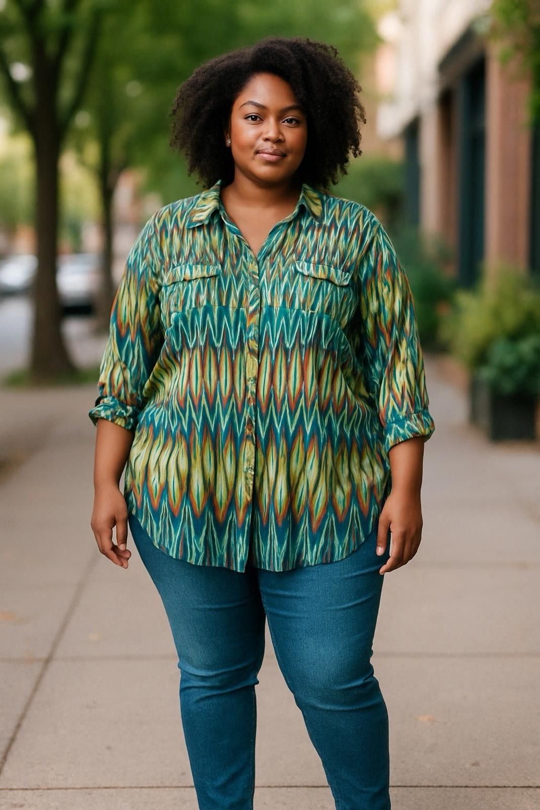 Other Sunny Leigh Green Peacock Shirt Blouse Women’s Plus Size 2X Size XXL / US 16-18 / IT 52-54 - 1 Thumbnail