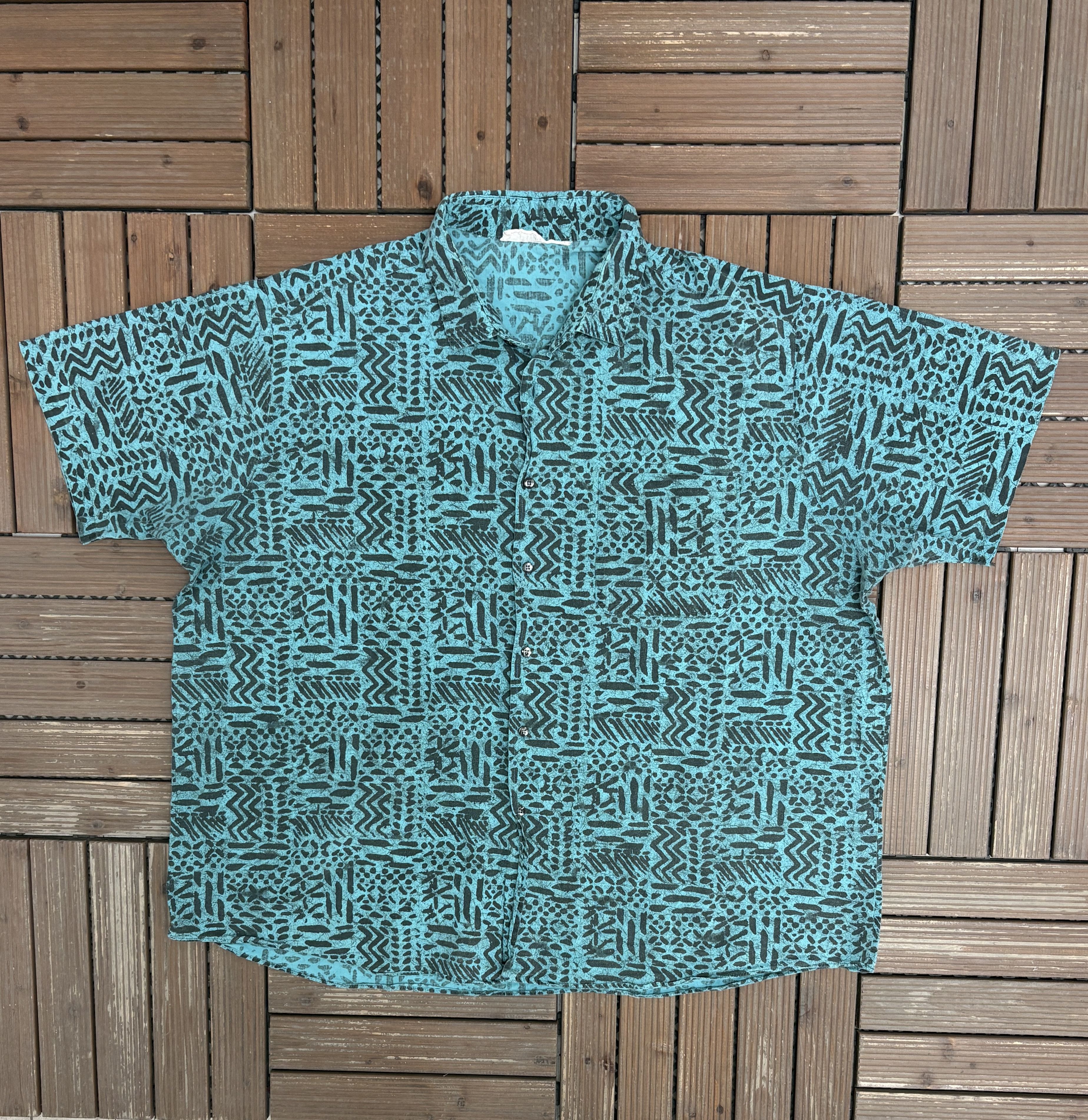 Vintage Teal Abstract Vintage Button Down Shirt Size US XL / EU 56 / 4 - 1 Thumbnail