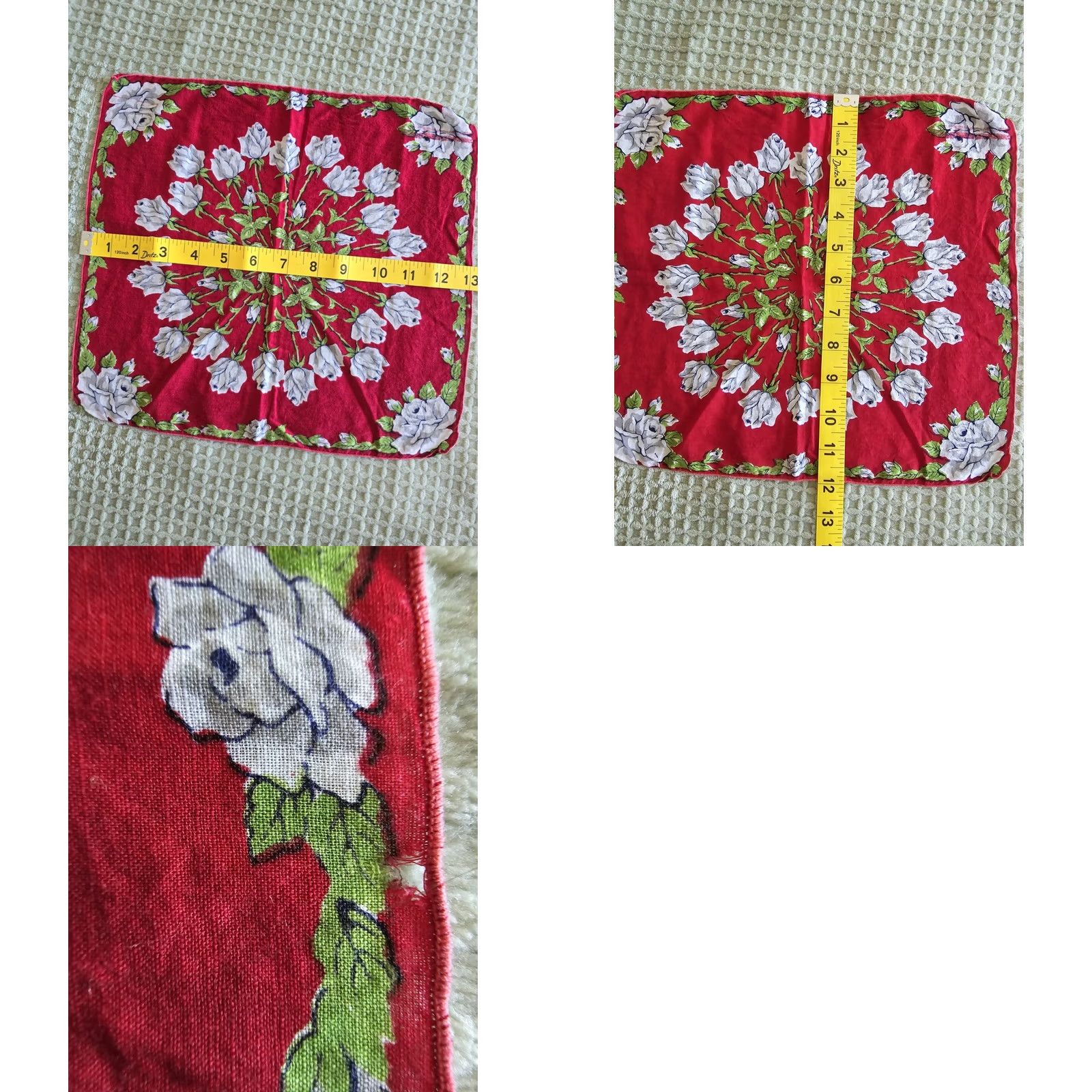 Vintage VINTAGE Mid Century Scarf Hankie Roses Spring Ethereal Whimsical Red Floral 1950s 1960s Women Size ONE SIZE - 9 Thumbnail