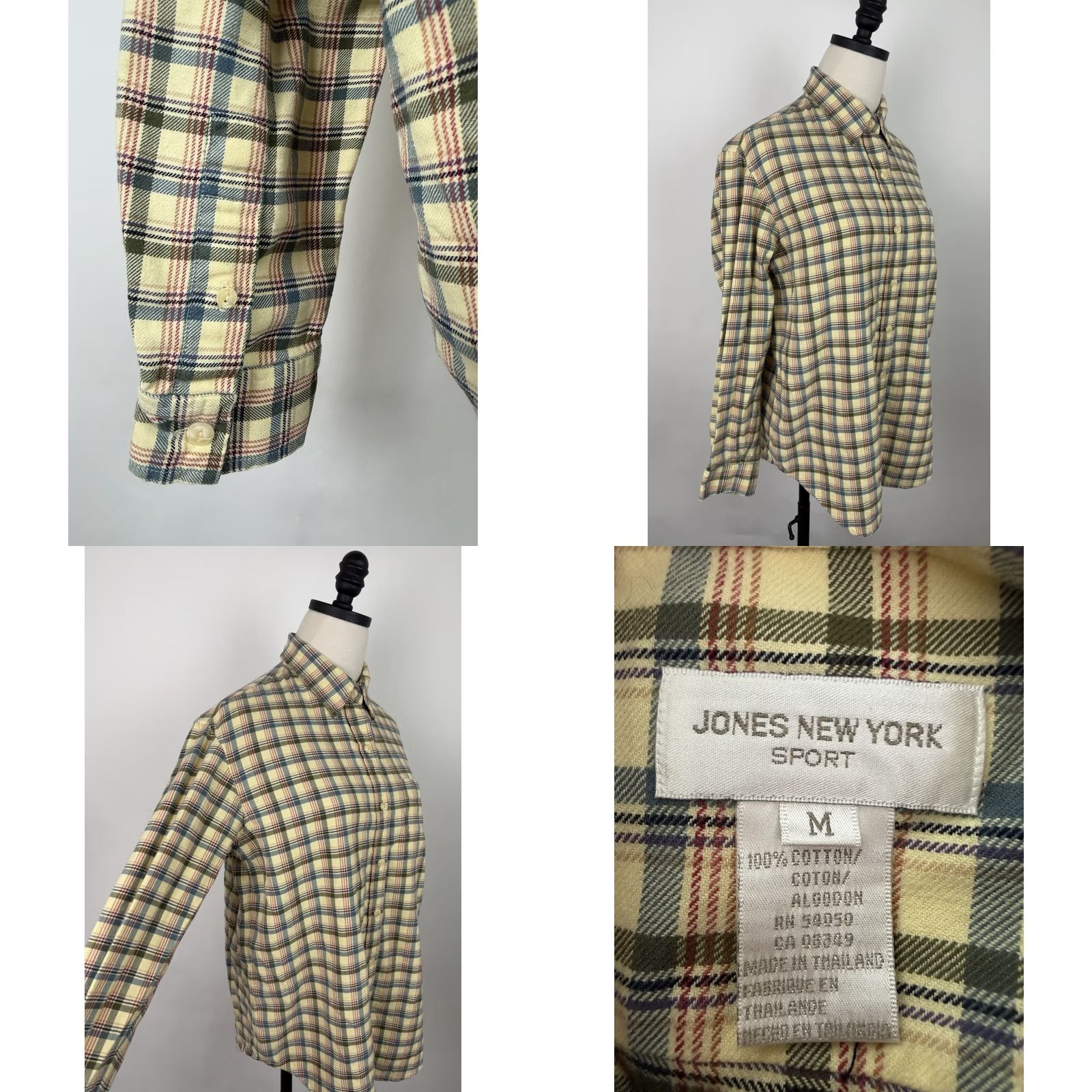 Jones New York VINTAGE Jones New York Shirt Womens Medium Plaid Yellow Cotton Flannel Button-Up 90s Mom Size M / US 6-8 / IT 42-44 - 8 Thumbnail