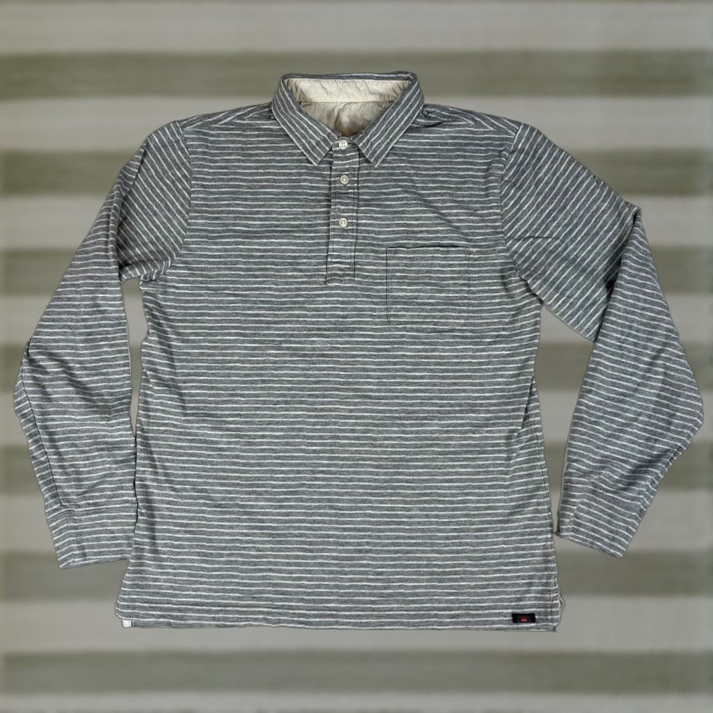 Faherty VINTAGE Men's Faherty Long Sleeve Luxe Polo Shirt Striped Gray Sz M Size US M / EU 48-50 / 2 - 1 Thumbnail