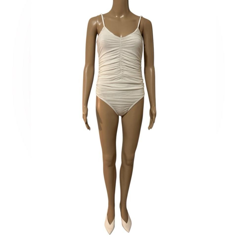 Designer Women's Cream Ruched Bodysuit Size ONE SIZE - 1 Thumbnail