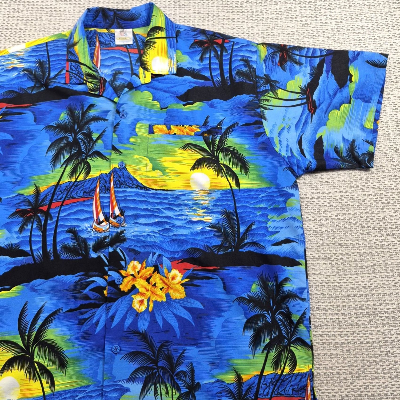 Erima Rima Button Up Shirt Mens Large Blue Scenic Hawaiian Aloha Short Sleeve Size US L / EU 52-54 / 3 - 2 Thumbnail