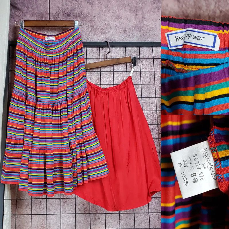Yves Saint Laurent Yves Saint Laurent Striped Midi Skirt for Women 0089 Size 28" / US 6 / IT 42 - 1 Thumbnail