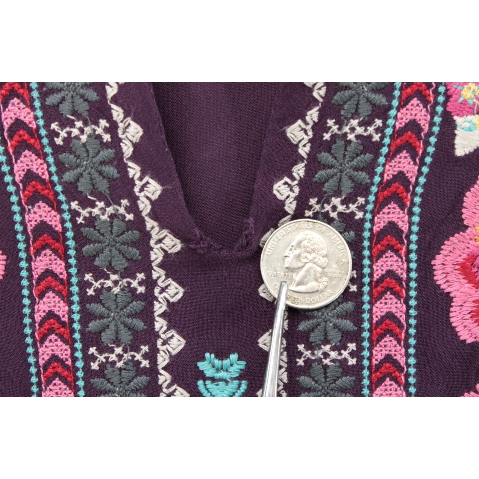 Vintage Andree By Unit Blouse Womens Large Purple Embroidered Boho Bell Sleeve Hippie Size L / US 10 / IT 46 - 2 Thumbnail