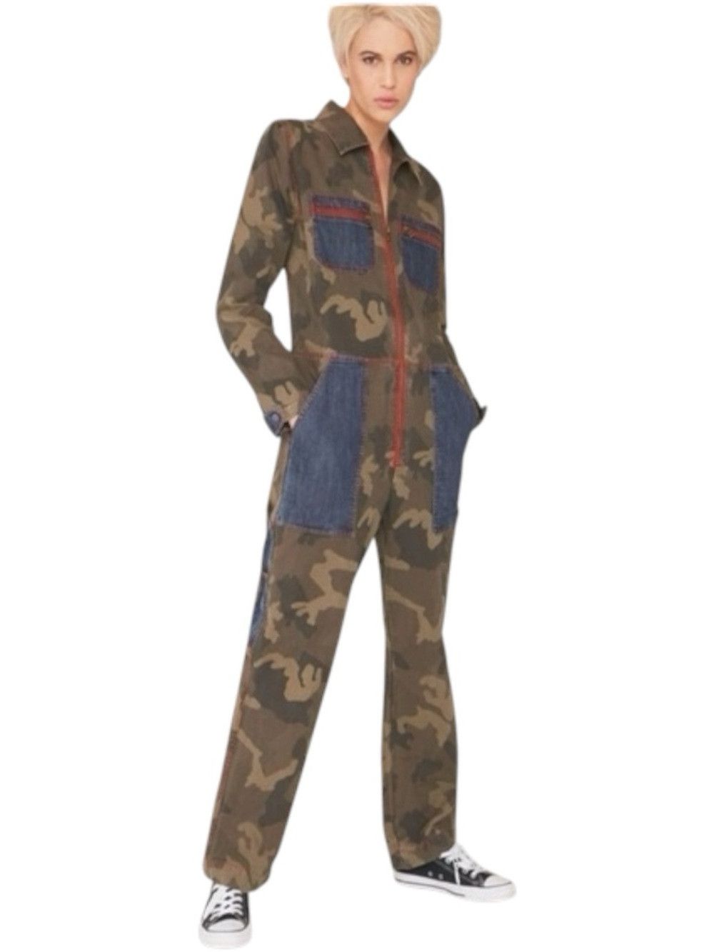 Other La Bohème Jonah Camo Jumpsuit Denim Patch Pocket Zip Front Size 30" / US 8 / IT 44 - 1 Thumbnail
