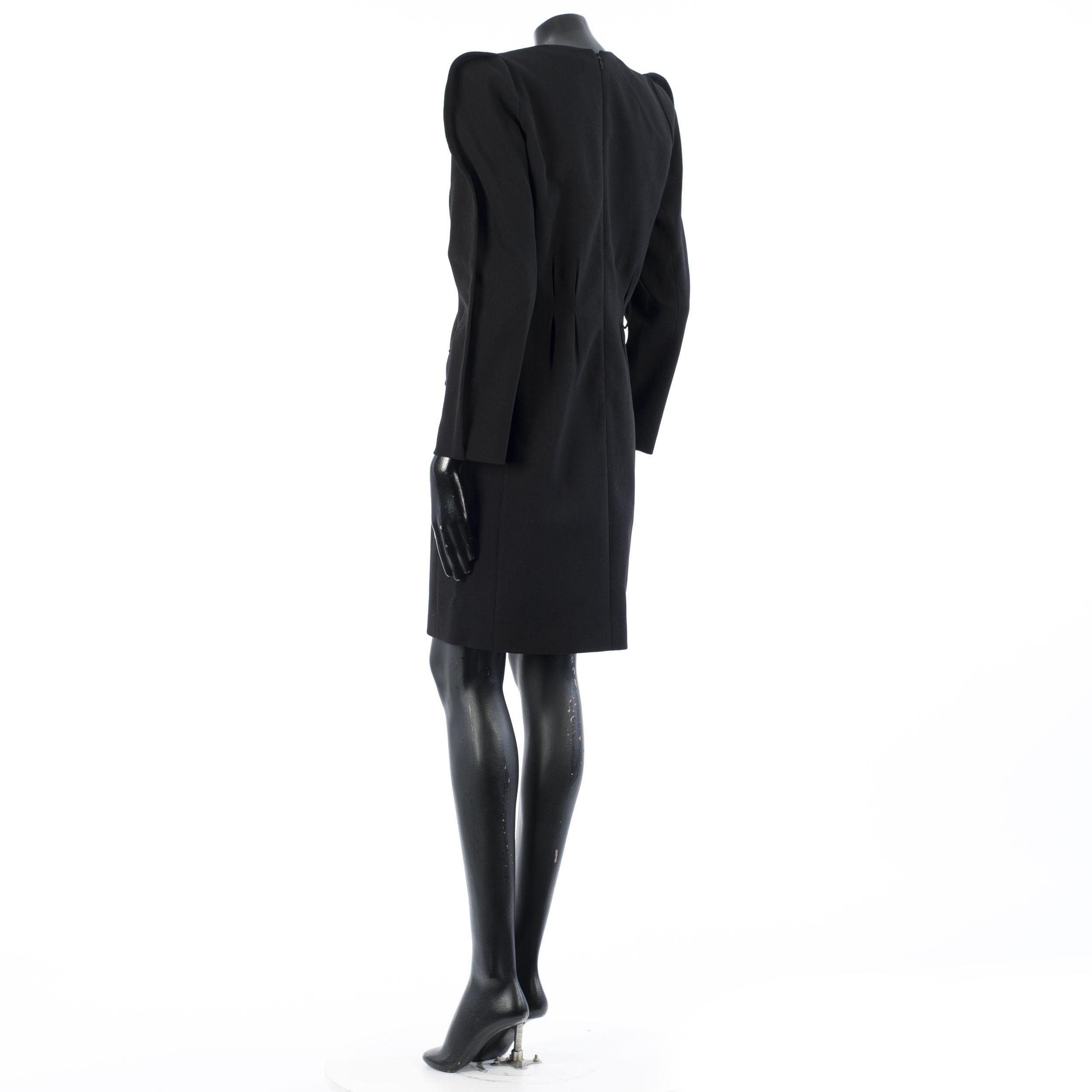 Givenchy Black Crepe Wool Mini Dress - Padded Shoulders, Belt Size M / US 6-8 / IT 42-44 - 4 Thumbnail
