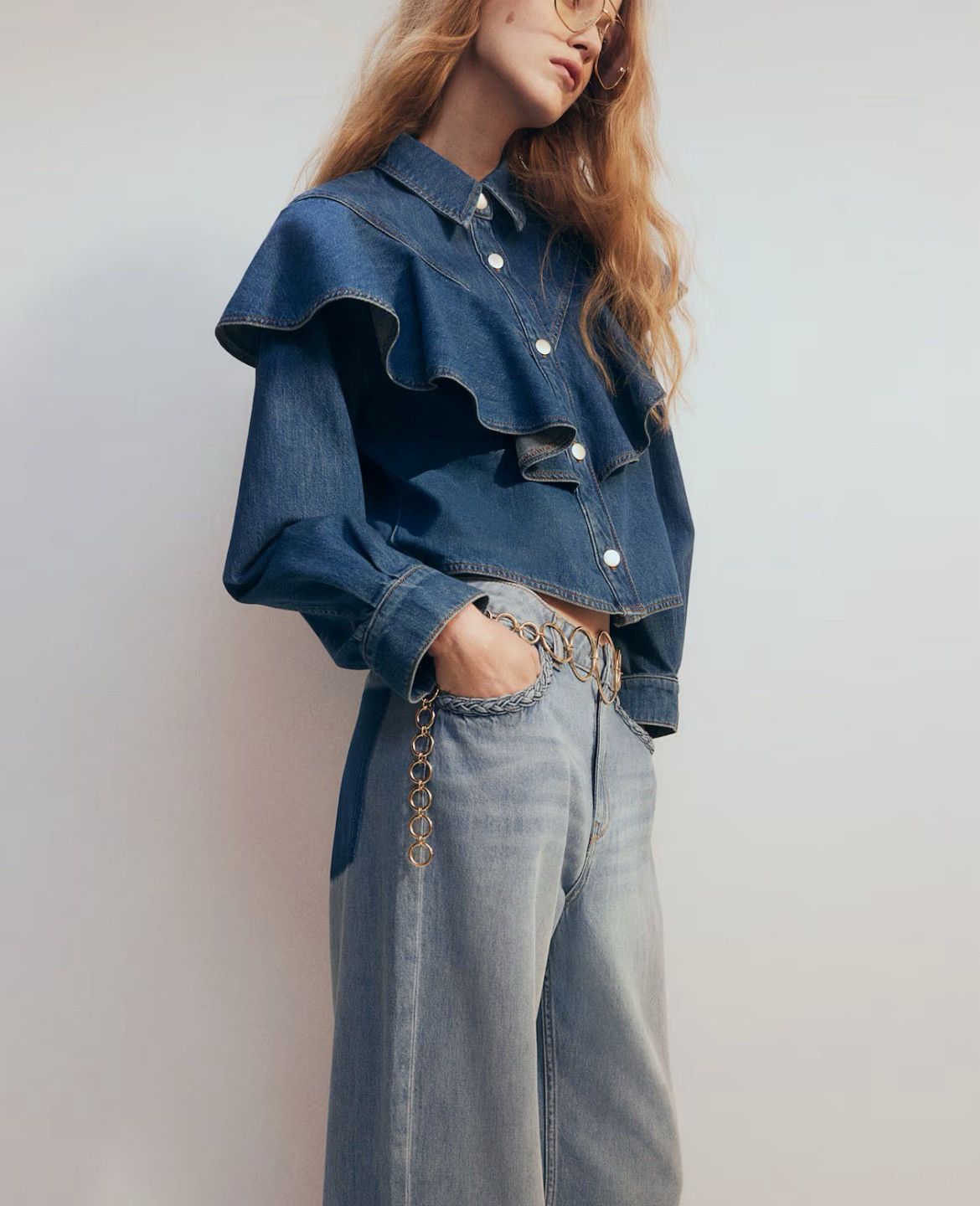 H&M H&M Denim ruffles button down shirt Size M / US 6-8 / IT 42-44 - 3 Thumbnail