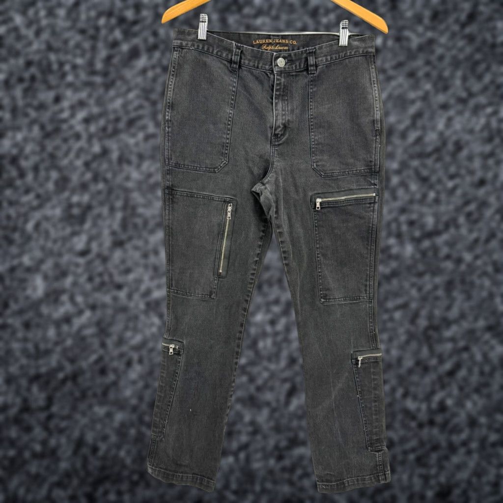 Ralph Lauren VINTAGE Ralph Lauren Womens Pants Cargo Skinny Zippered Pockets 10 Stretch Denim Black Button Zip Size 32" / US 10 / IT 46 - 1 Thumbnail