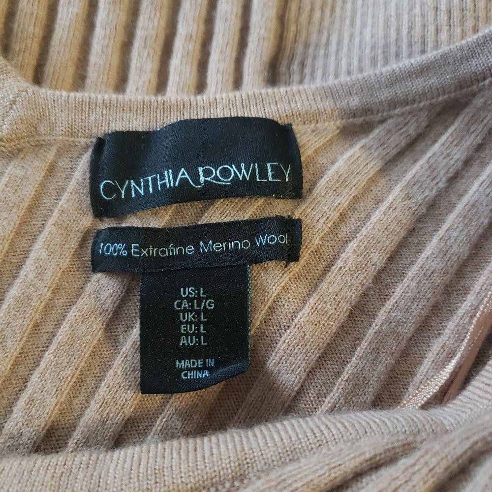 Designer CT1298a CYNTHIA ROWLEY LADIES WOOL SWEATER. TAUPE. LARGE Size L / US 10 / IT 46 - 3 Thumbnail