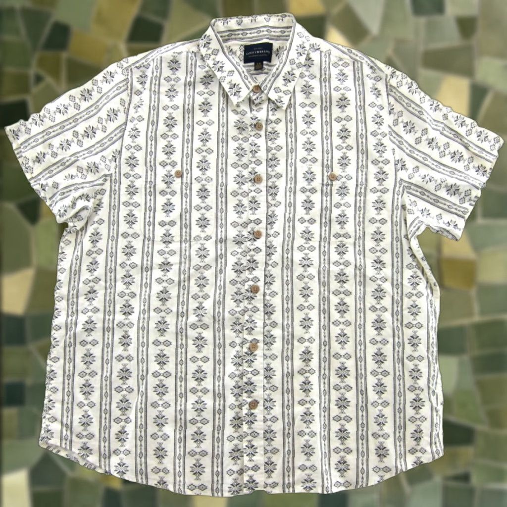 Lucky Brand Lucky Brand Shirt Men Large Ivory Western Short Sleeve Button-Up with Pockets Size US L / EU 52-54 / 3 - 1 Thumbnail