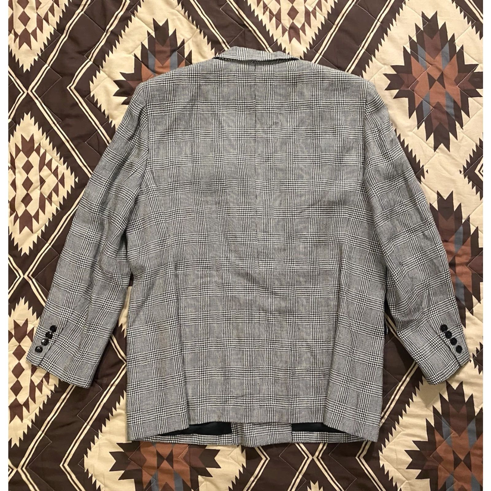 VINTAGE Lauren Ralph Lauren Blazer Women’s Double Breasted 14W 100% Linen Houndstooth Multicolor