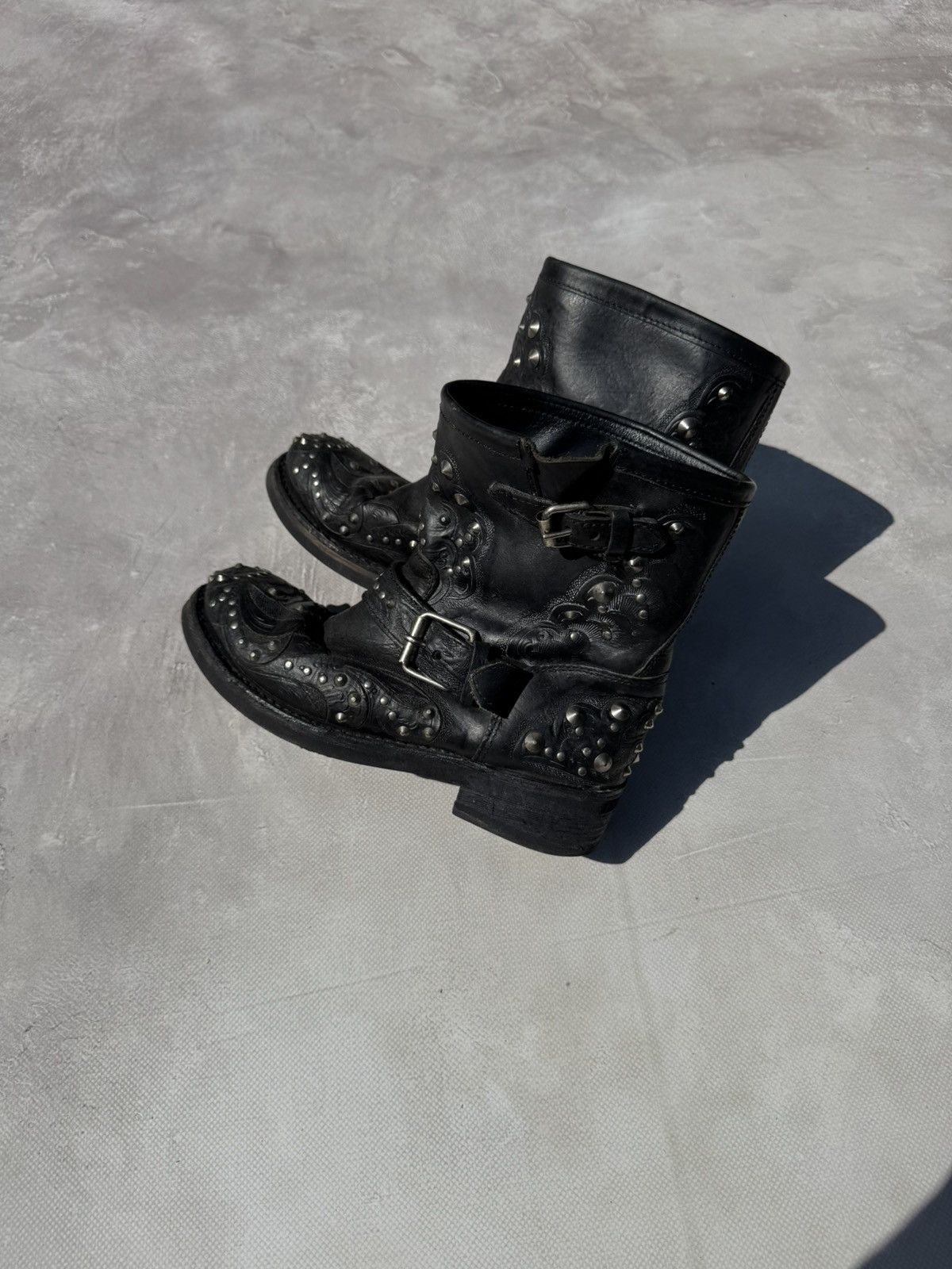 ASH Vintage Ash Studded Black Leather Biker Boot Size US 7 / IT 37 - 2 Thumbnail