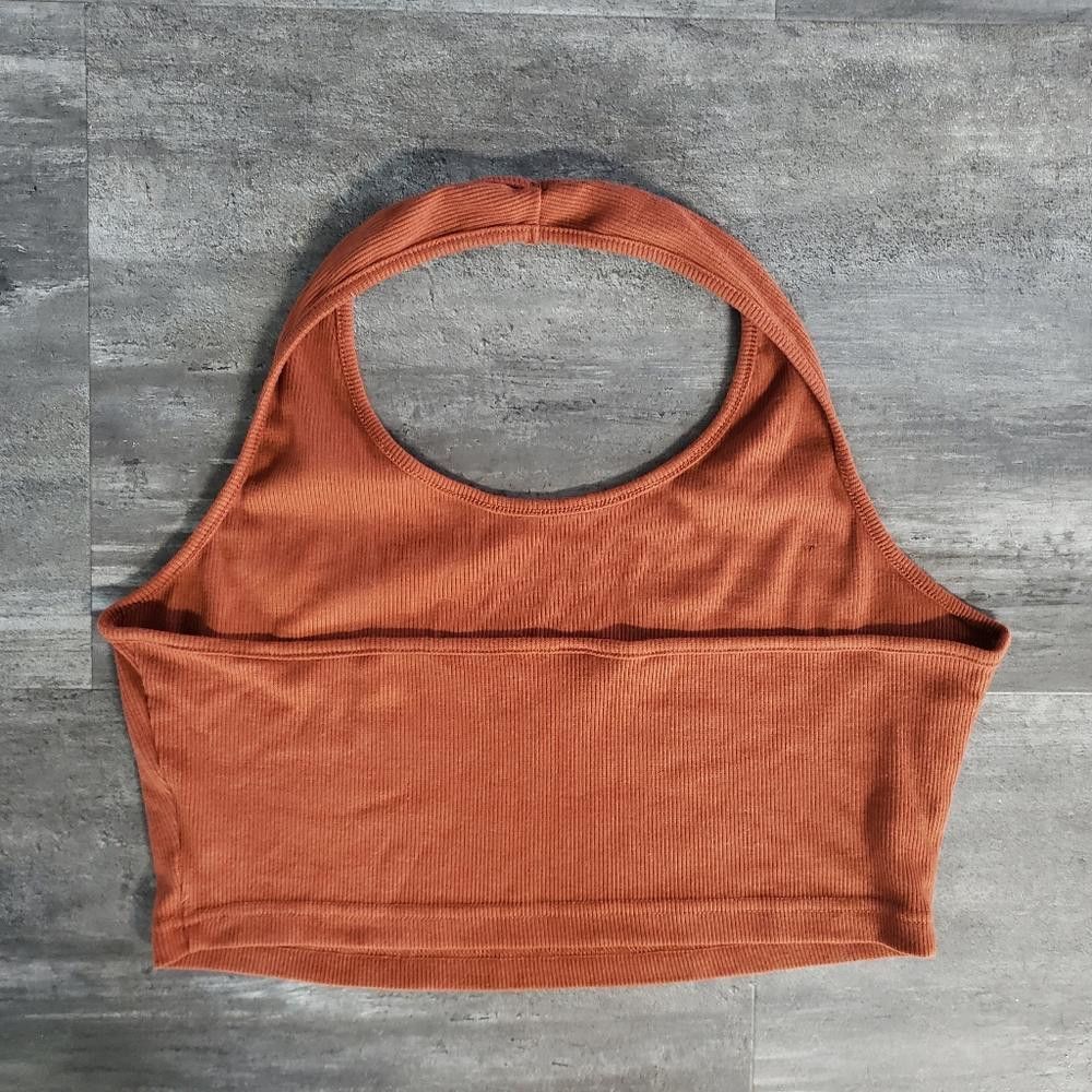 Shein Burnt Orange Ribbed SHEIN Cropped Halter Size L / US 10 / IT 46 - 2 Thumbnail