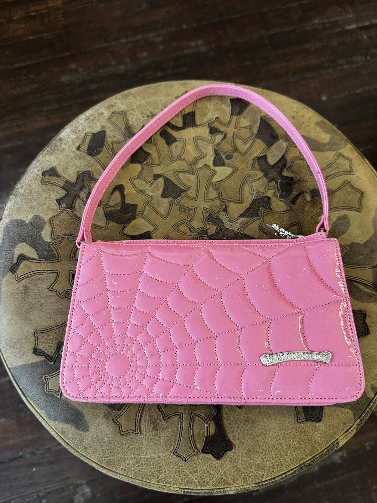 Chrome Hearts CHROME HEARTS PINK PATENT LEATHER NIGHT BAG SPIDER WEB Size ONE SIZE - 1 Thumbnail