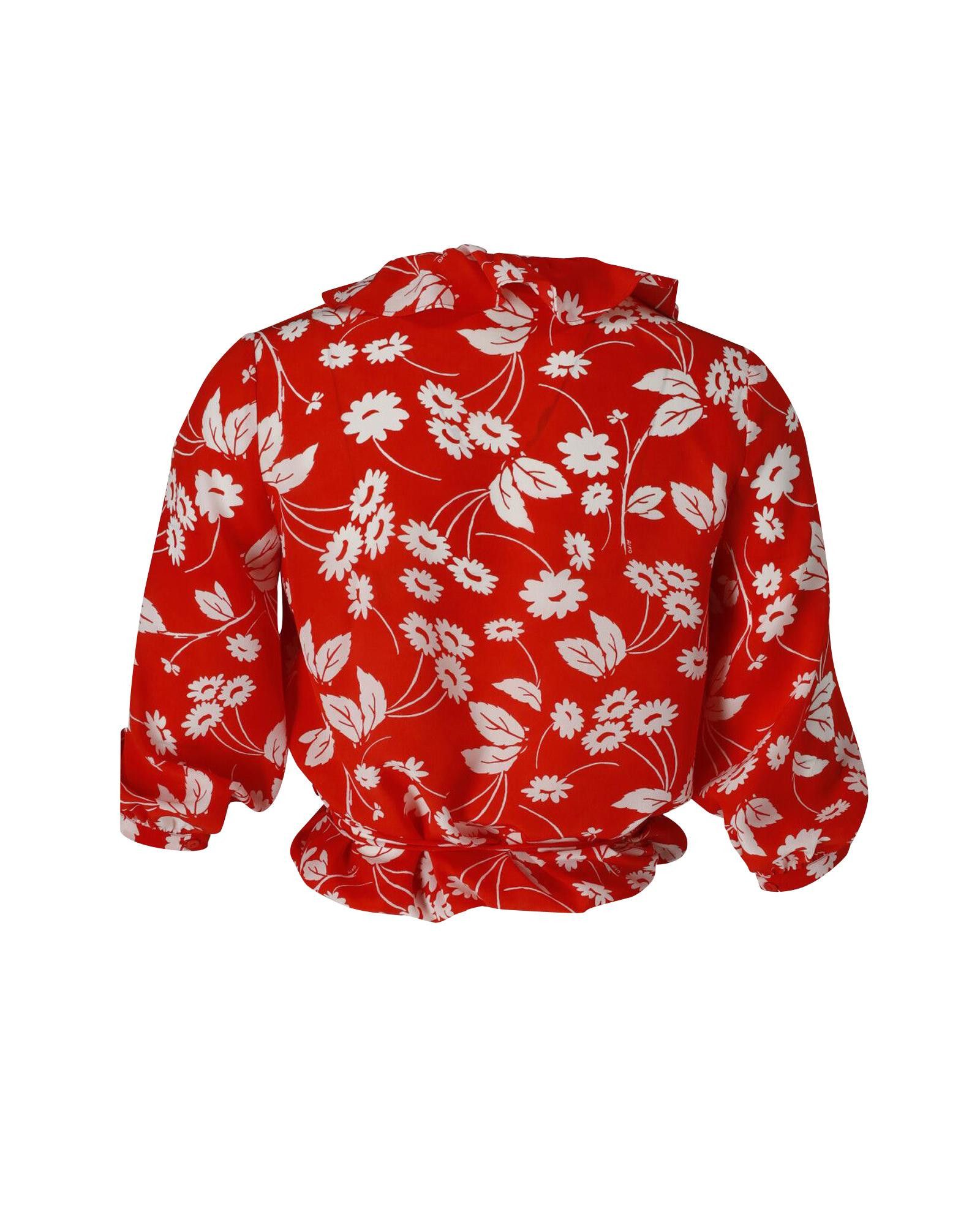 image of Rixo Ruffled Silk Wrap Top With Red Floral Print in Red Print, Women's (Size Small)