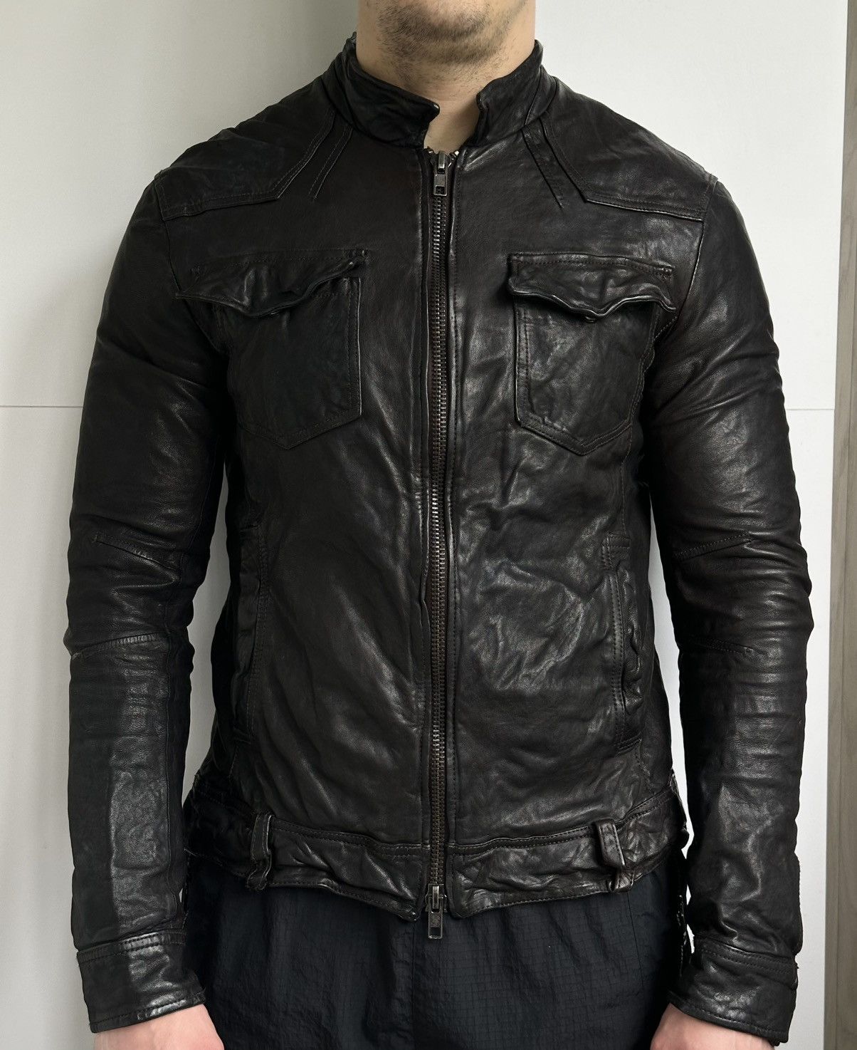 Allsaints Allsaints Neuman Men's Dark Brown Leather Jacket - Size L Size US L / EU 52-54 / 3 - 1 Thumbnail