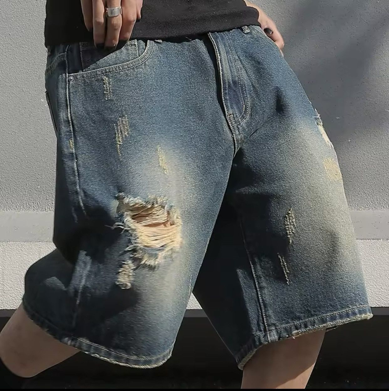Denime × Jean Baggy Stretchy Denim Shorts Jeans Size US 40 / EU 56 - 1 Thumbnail