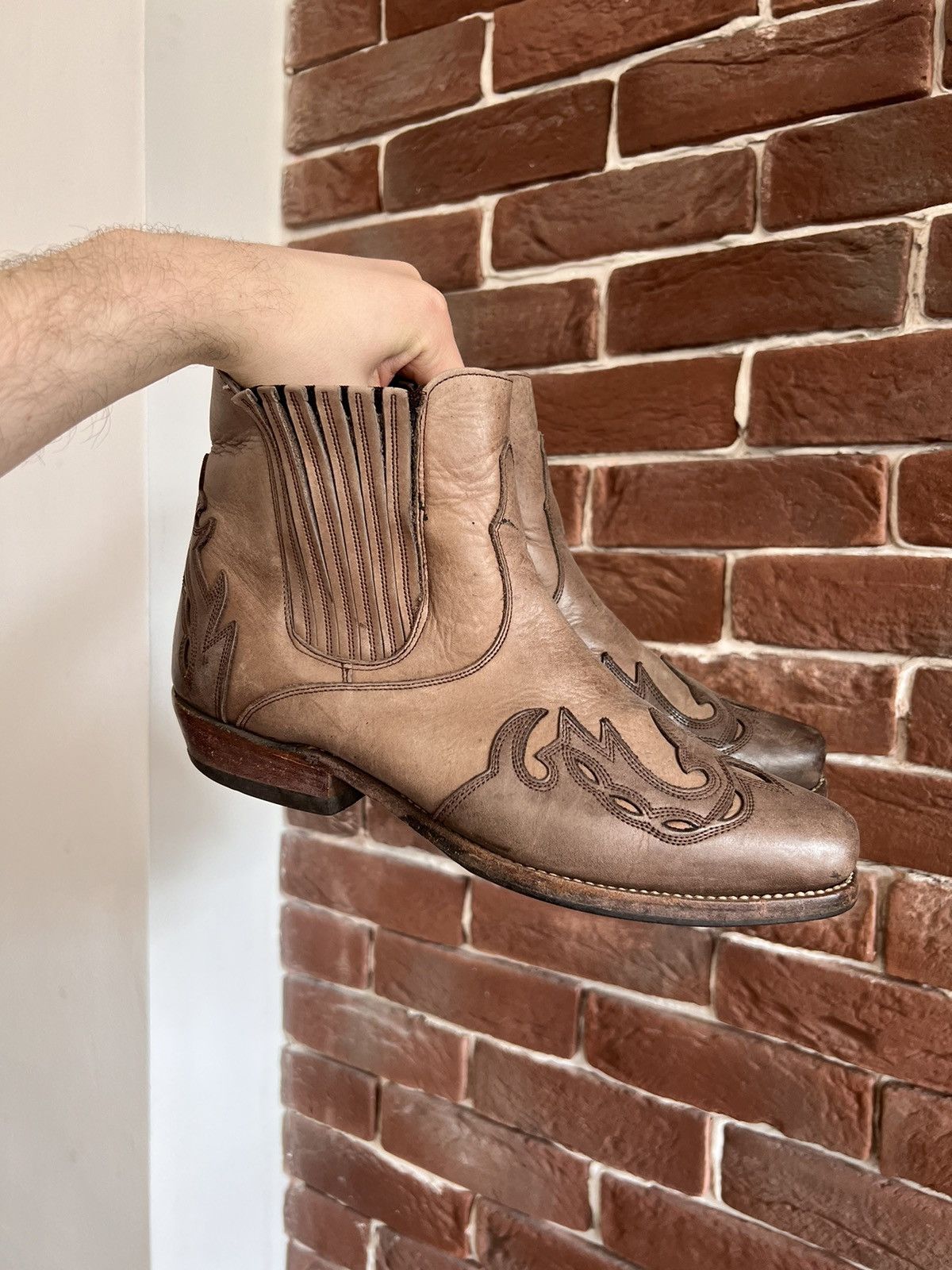 Handmade Vintage Sancho Genuine Leather Brown Western Cowboy Boots Size US 7 / EU 40 - 1 Thumbnail