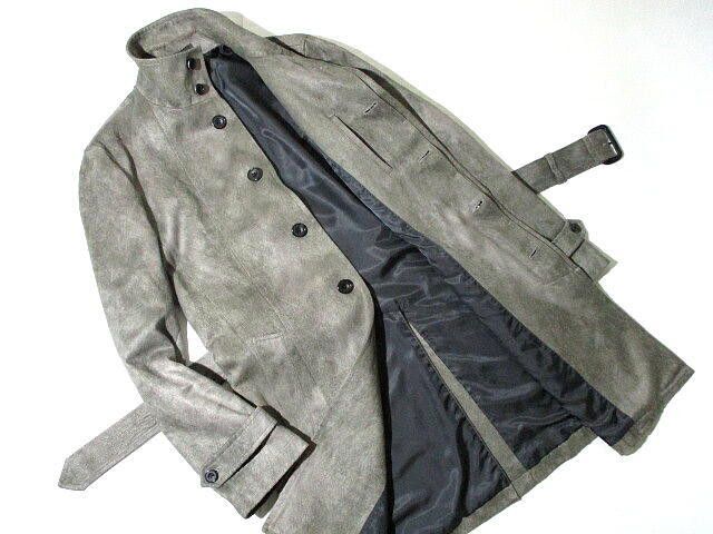 Tornado Mart Tornado Mart Micro Suede Stand Collar Coat (Grey) – Size L Size US L / EU 52-54 / 3 - 2 Thumbnail