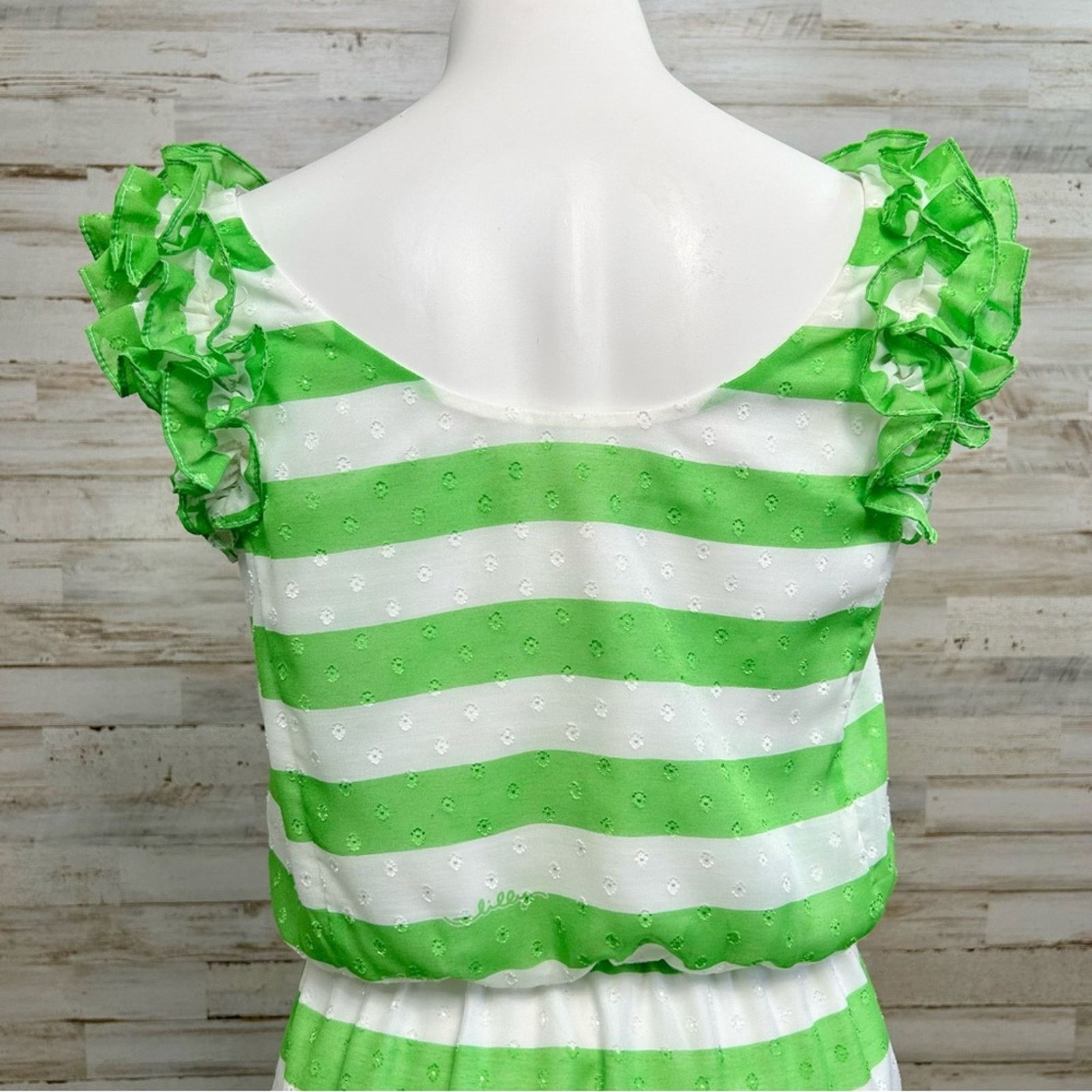 Lilly Pulitzer Lilly Pulitzer Danna Awning Green Striped Dress Ruffle XS Size XS / US 0-2 / IT 36-38 - 9 Thumbnail
