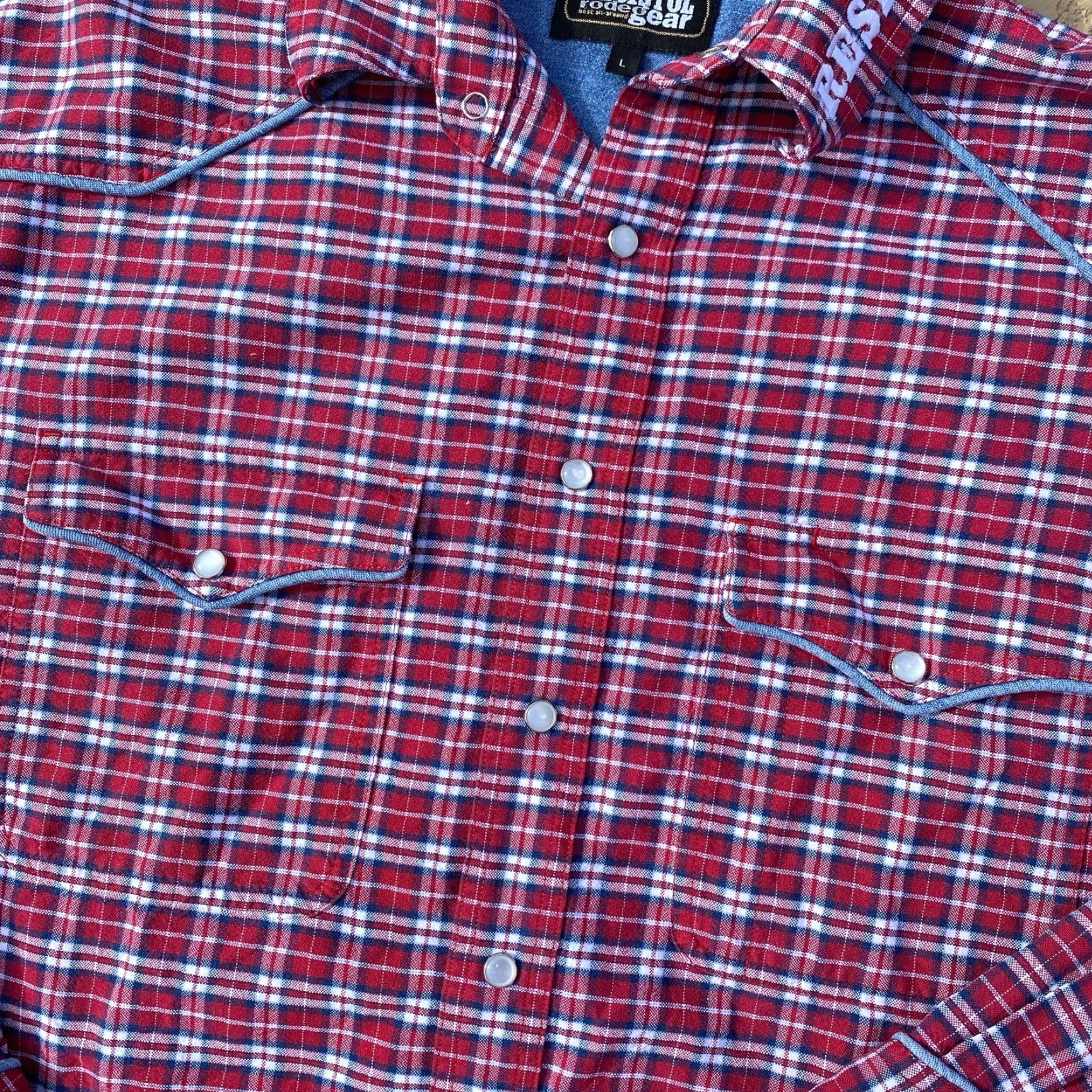 Vintage Resistol Rodeo Gear Shirt Mens Large Plaid Long Sleeve Western Cowboy Pearl Snap Button-Up Collared Cowboy Western Mens L Blue Size US L / EU 52-54 / 3 - 3 Thumbnail