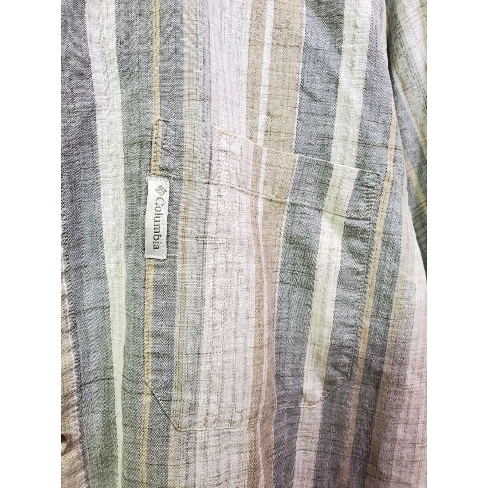 Vintage Columbia XCO Shirt Mens XL Button-Up Short Sleeve Striped Cotton Brown Gray Pocket Breathable Casual Travel Size US XL / EU 56 / 4 - 2 Thumbnail