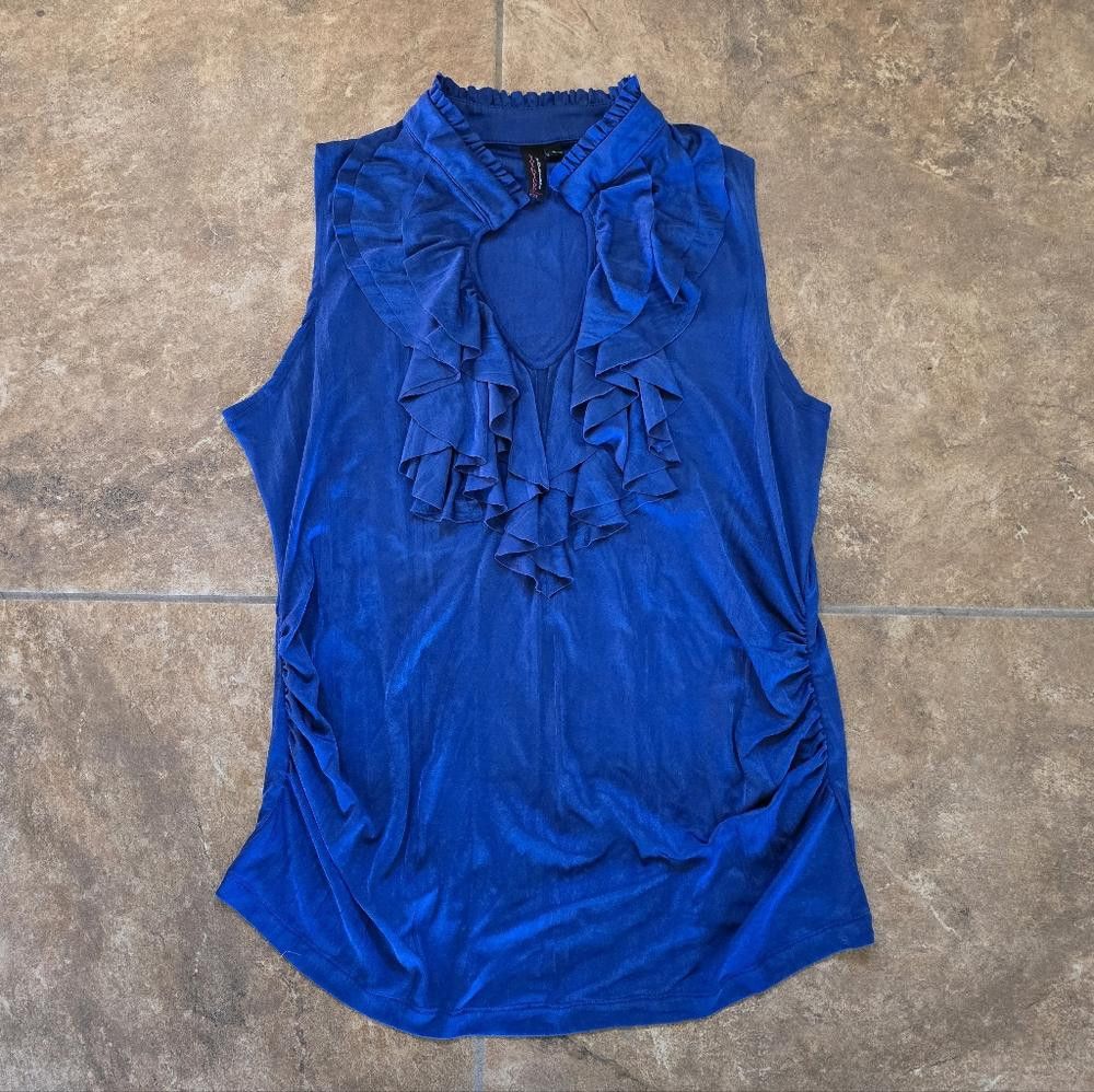 Designer Blue Vibrant Ruffled CCN Dressy Tank Size L / US 10 / IT 46 - 1 Thumbnail