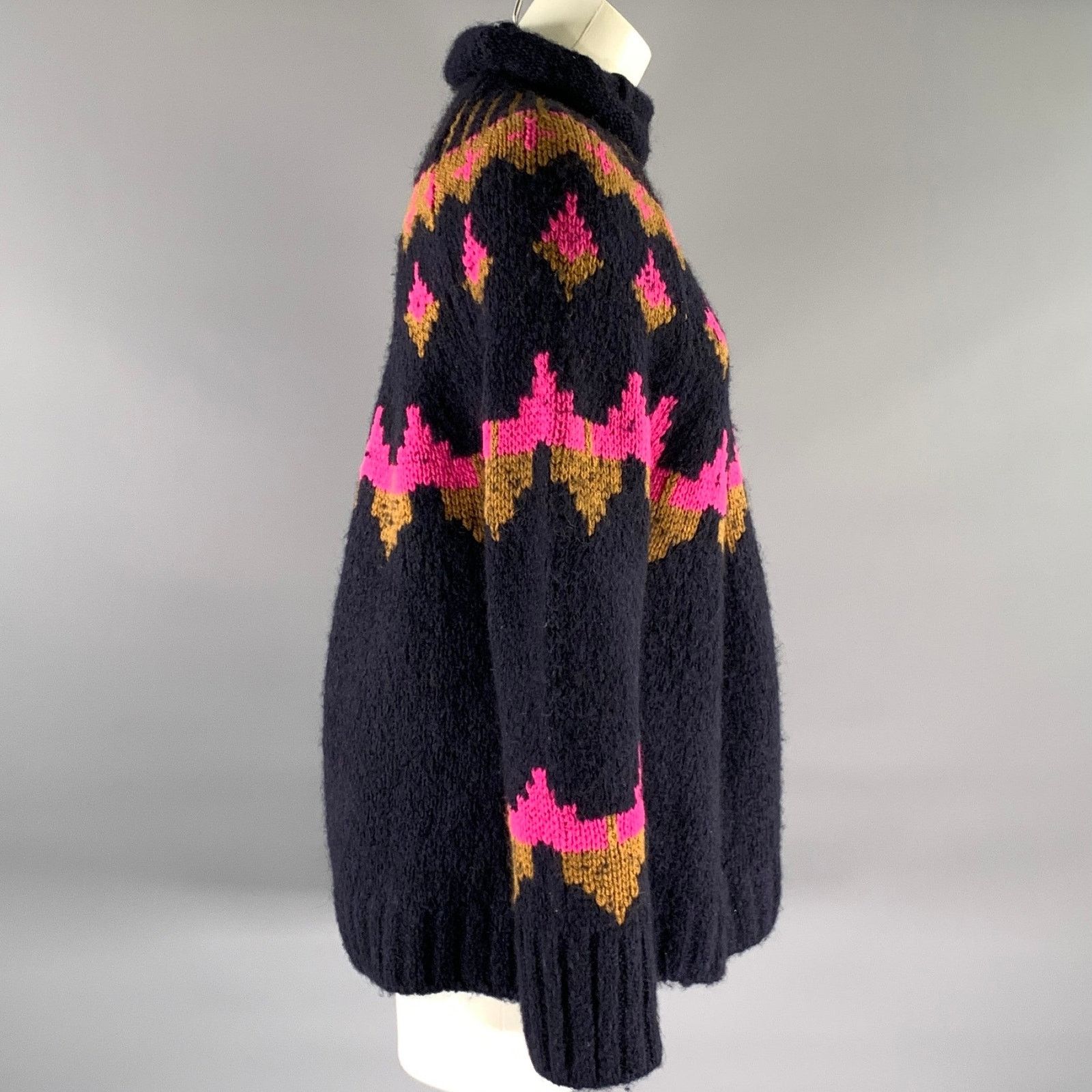 A.L.C. A.L.C. S Navy Neon Pink Wool Blend Geometric Pull On Sweater Size S / US 4 / IT 40 - 2 Thumbnail