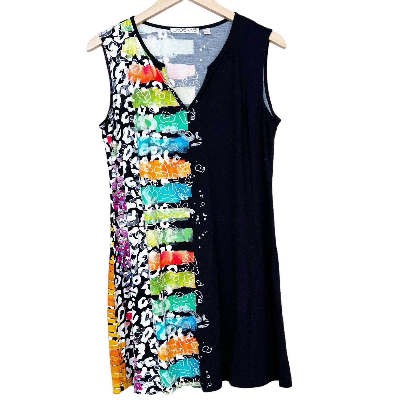 Other Snoskins Black Colorful Sleeveless Mini Dress Tunic Sz L Size L / US 10 / IT 46 - 1 Thumbnail