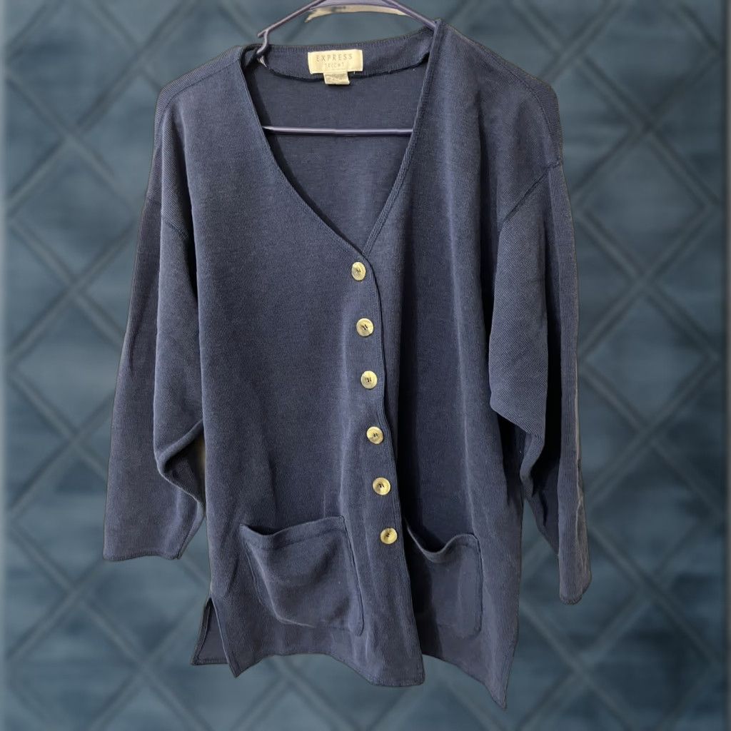 Express Express Cardigan Women’s Oversized Tricot Blue 3/4 Sleeve Medium - Tan Size M / US 6-8 / IT 42-44 - 1 Thumbnail