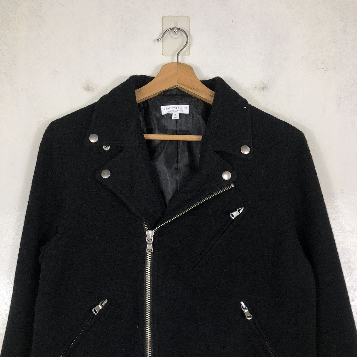Japanese Brand 📌CROPPED WOOL BIKER JACKET BEAUTY & YOUTH DOUBLE COLLAR Size US S / EU 44-46 / 1 - 5 Thumbnail