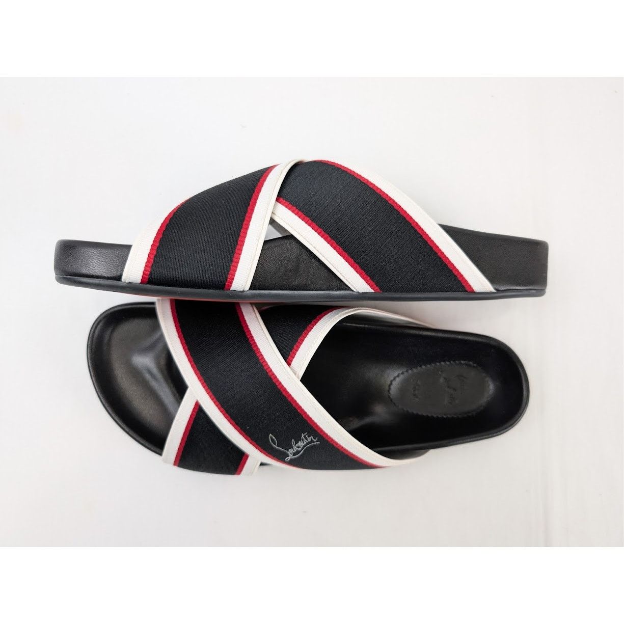 Christian Louboutin o1rshd1 Hot Cross Bizz Flat Slippers in Black/Multicolor Size US 10 / EU 43 - 14 Thumbnail