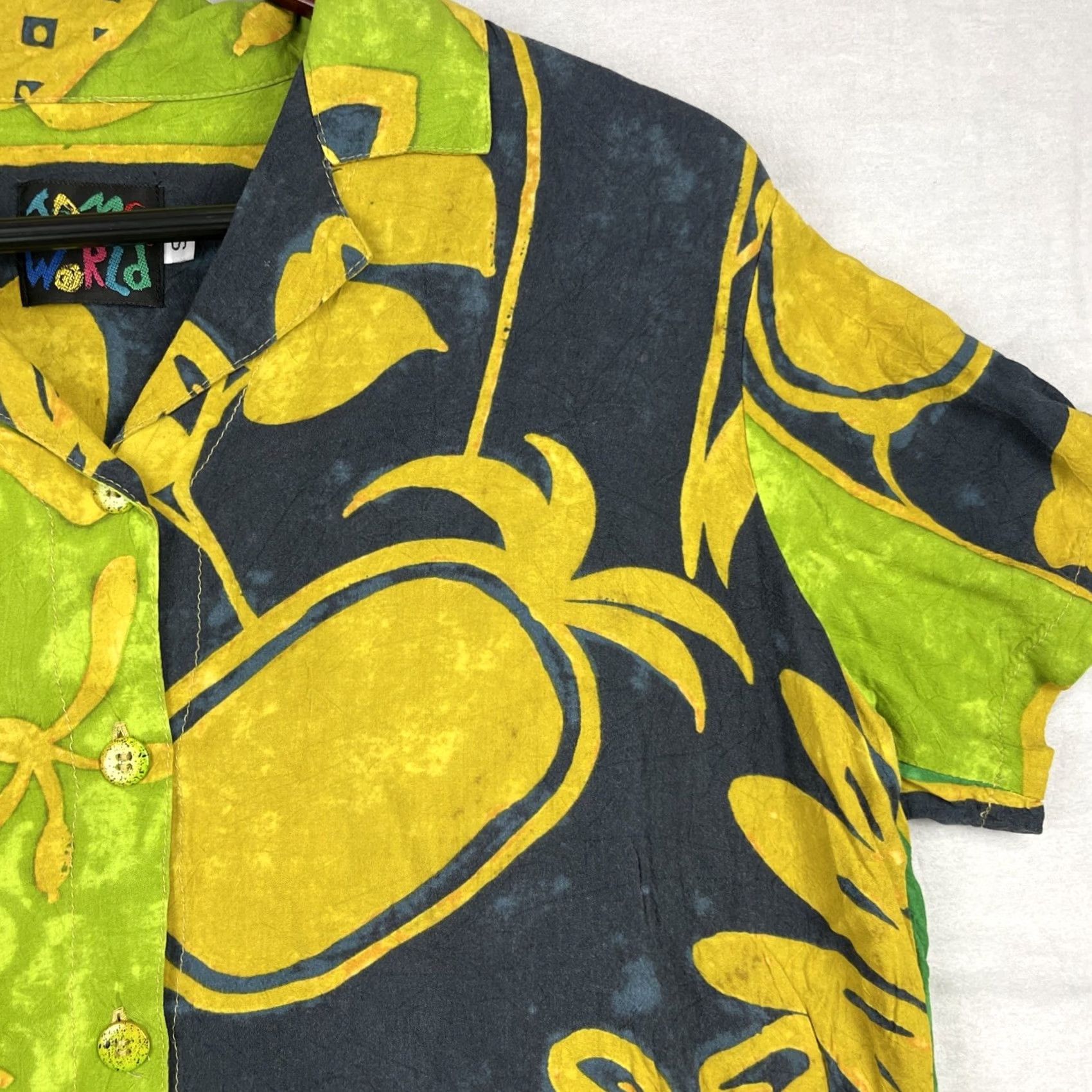 Jams World VINTAGE Jams World Shirt Womens Small Green Hawaiian Aloha Pineapple Patch Rayon Size S / US 4 / IT 40 - 3 Thumbnail