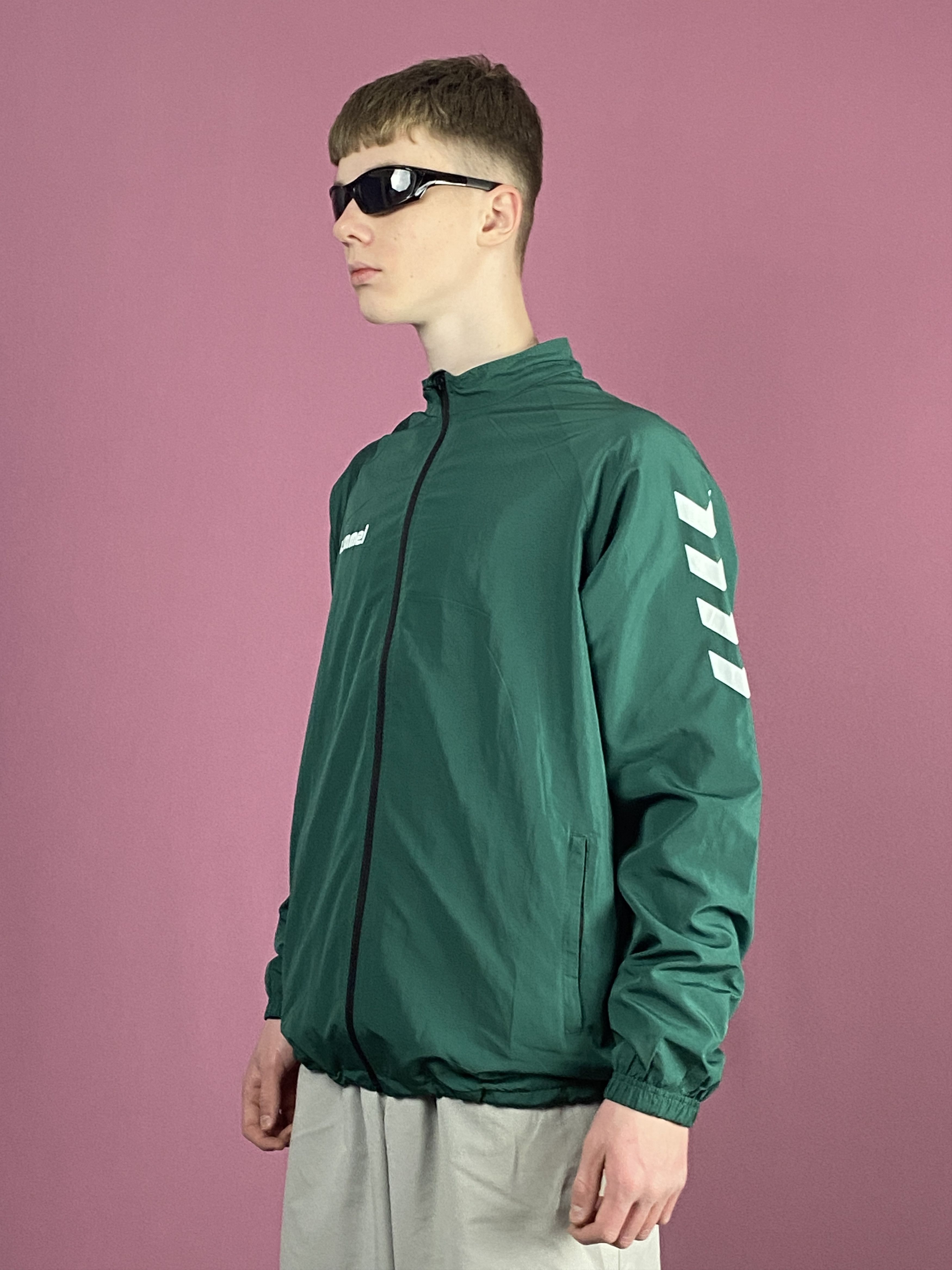 Hummel × Vintage Hummel Vintage Men's Windbreaker Jacket - L Green Polyester Size US L / EU 52-54 / 3 - 2 Thumbnail
