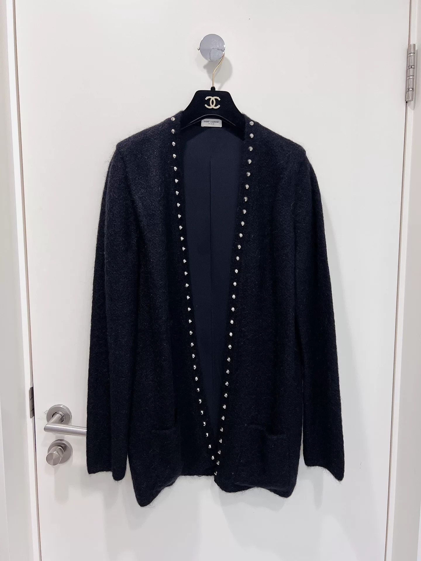 Saint Laurent Paris Saint Laurent Black Studded Wool Cardigan Size XS / US 0-2 / IT 36-38 - 1 Thumbnail