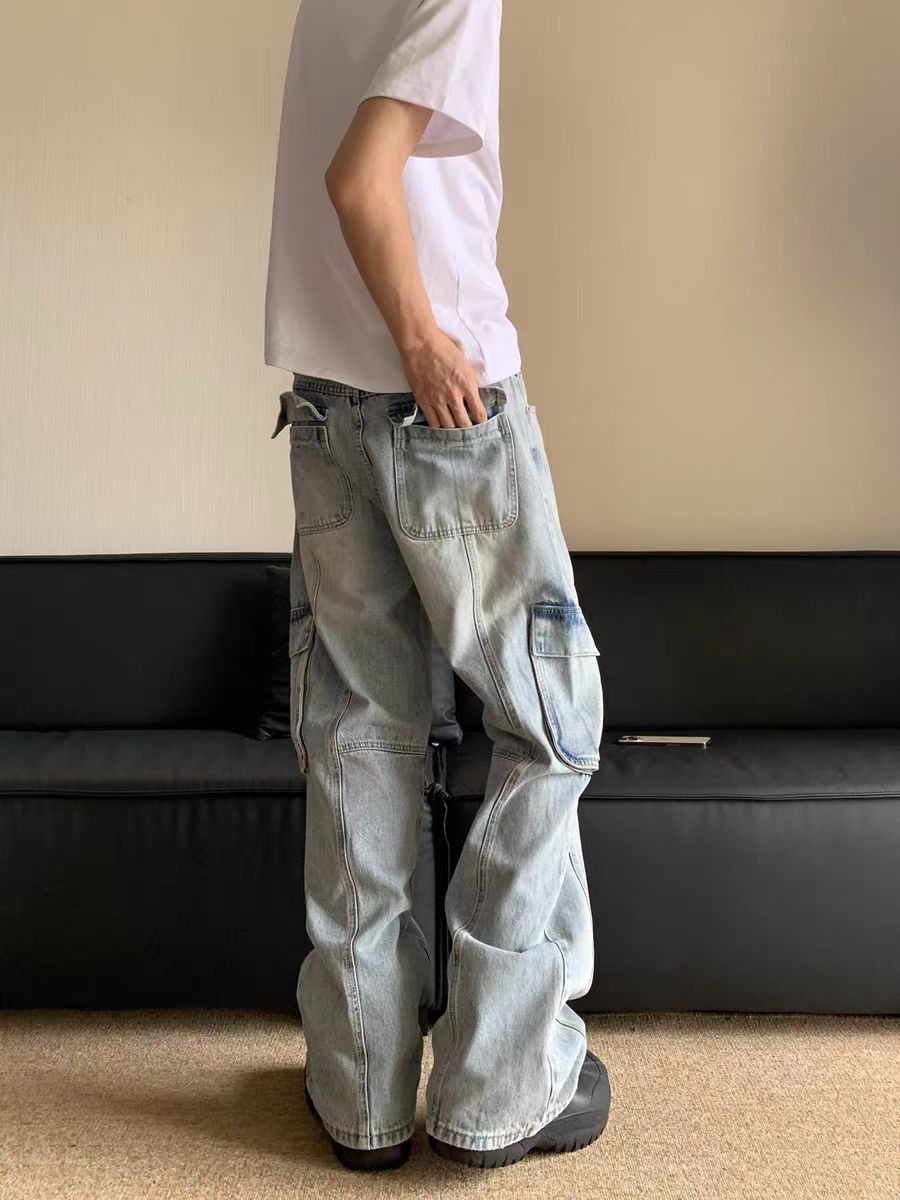 Japanese Brand × Jean Vintage High Street Stacked Design Straight Leg Loose Jeans Size US 34 / EU 50 - 5 Thumbnail