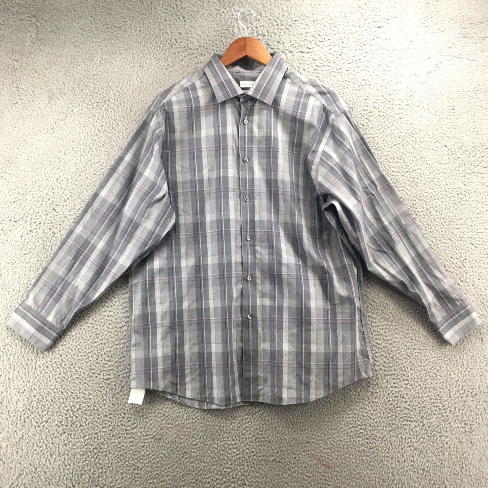 Calvin Klein Calvin Klein Button-Up Dress Shirt Mens 17 Multicolor Plaid Collared Long Sleeve Shirt Size 46R - 2 Thumbnail