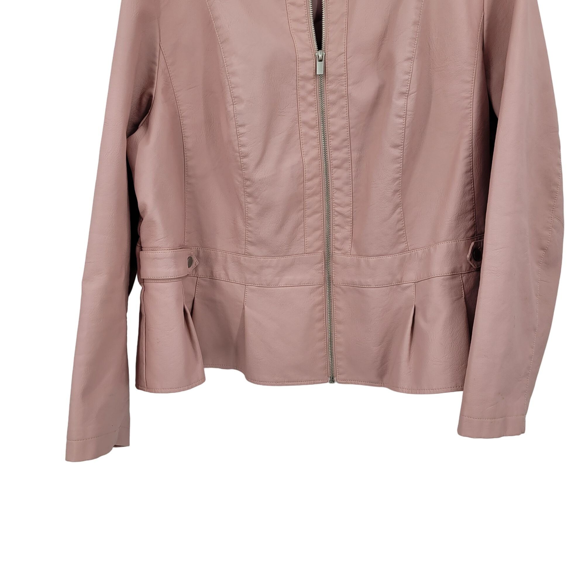 Designer Baccini Vegan Faux Leather Biker Jacket 3X Pink Pleated Pepl Size 3XL / US 20-22 - 6 Thumbnail